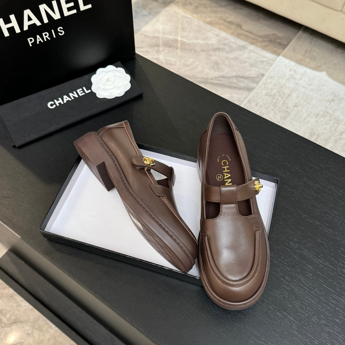 Chanel 26s Mary Jane Loafers 3cm Brown Leather 167973