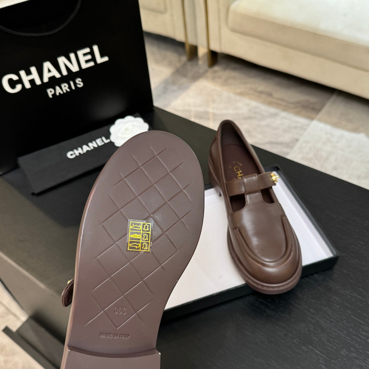 Chanel 26s Mary Jane Loafers 3cm Brown Leather 167973
