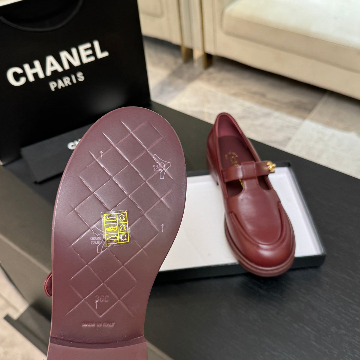 Chanel 26s Mary Jane Loafers 3cm Burgundy Leather 167975