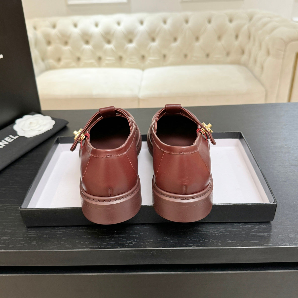 Chanel 26s Mary Jane Loafers 3cm Burgundy Leather 167975