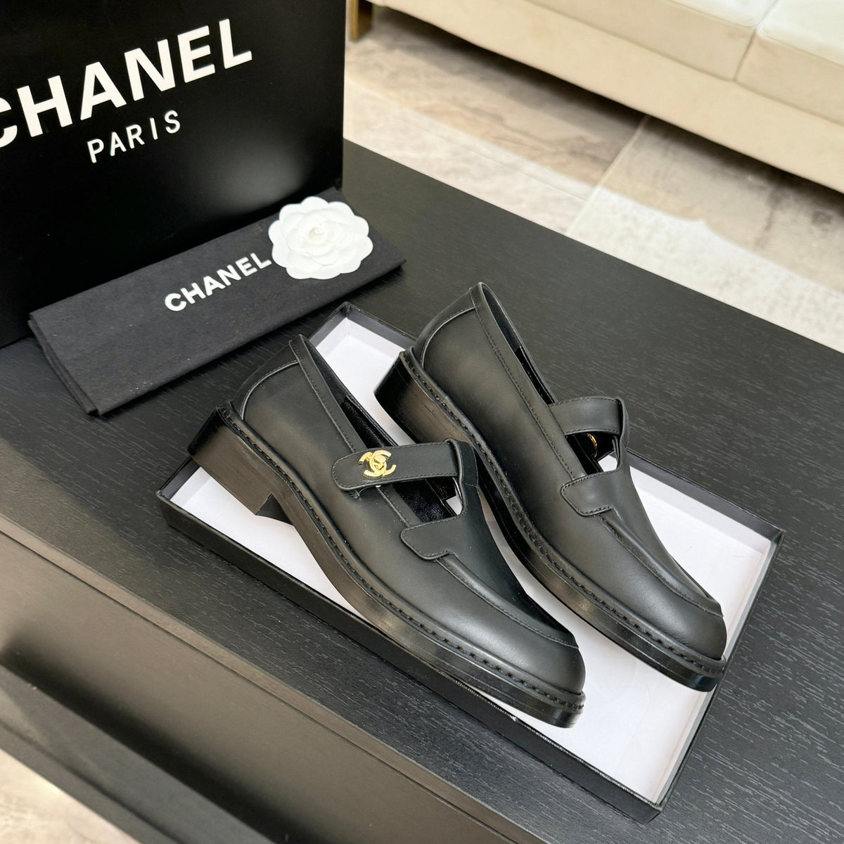 Chanel 26s Mary Jane Loafers 3cm Black Leather 167976