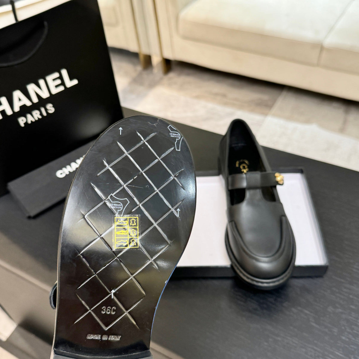 Chanel 26s Mary Jane Loafers 3cm Black Leather 167976