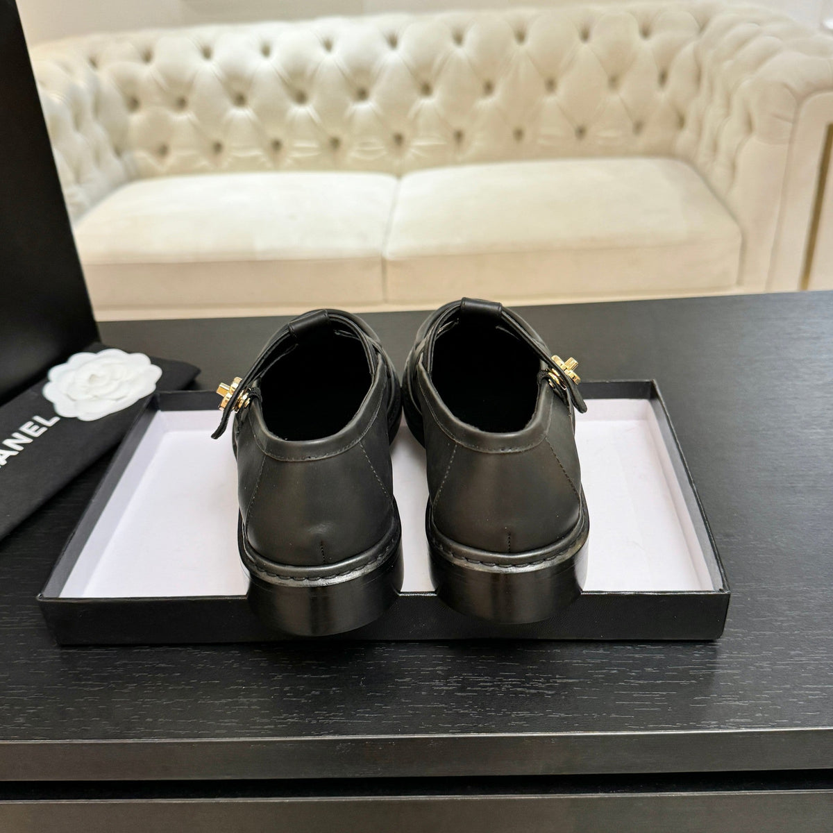 Chanel 26s Mary Jane Loafers 3cm Black Leather 167976