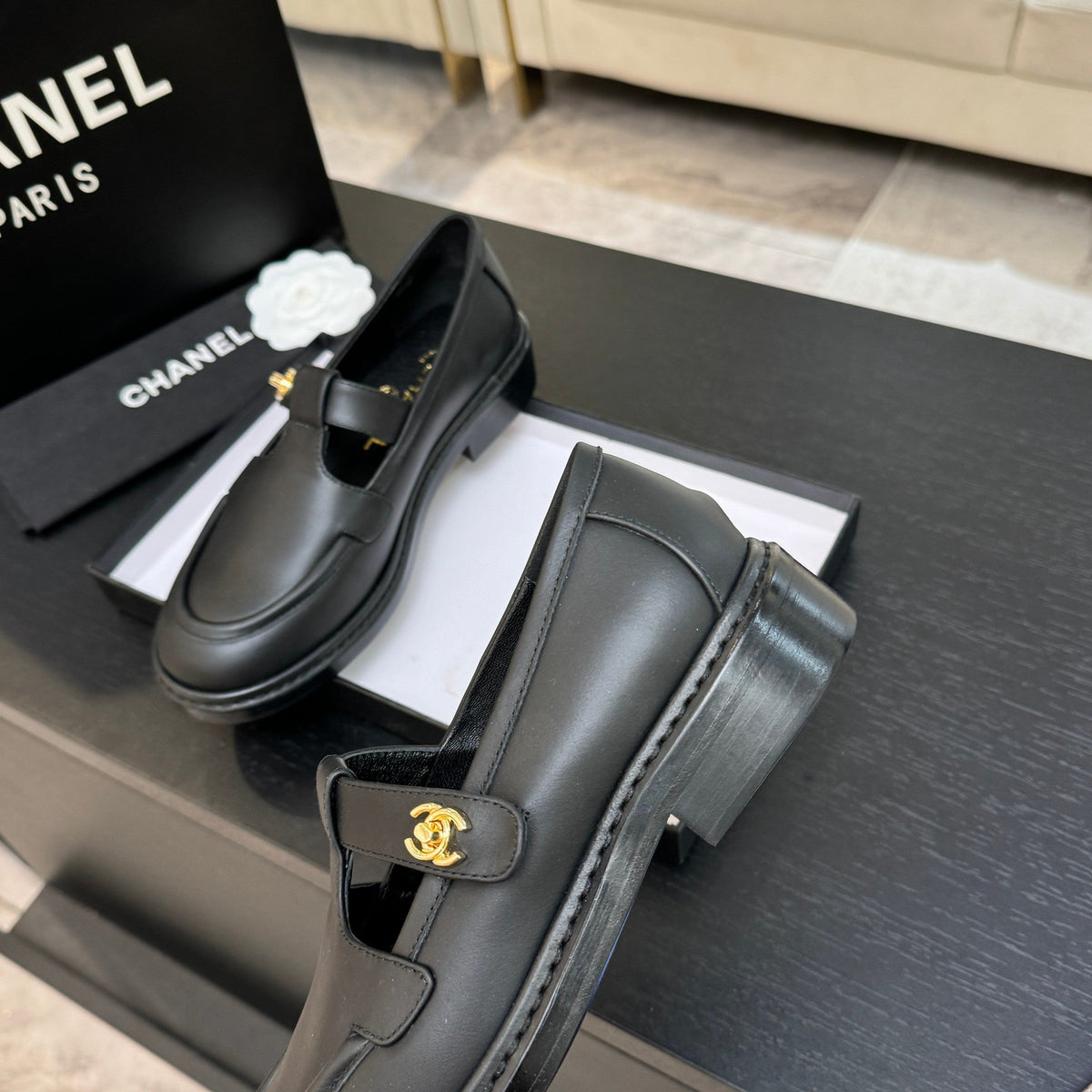 Chanel 26s Mary Jane Loafers 3cm Black Leather 167976