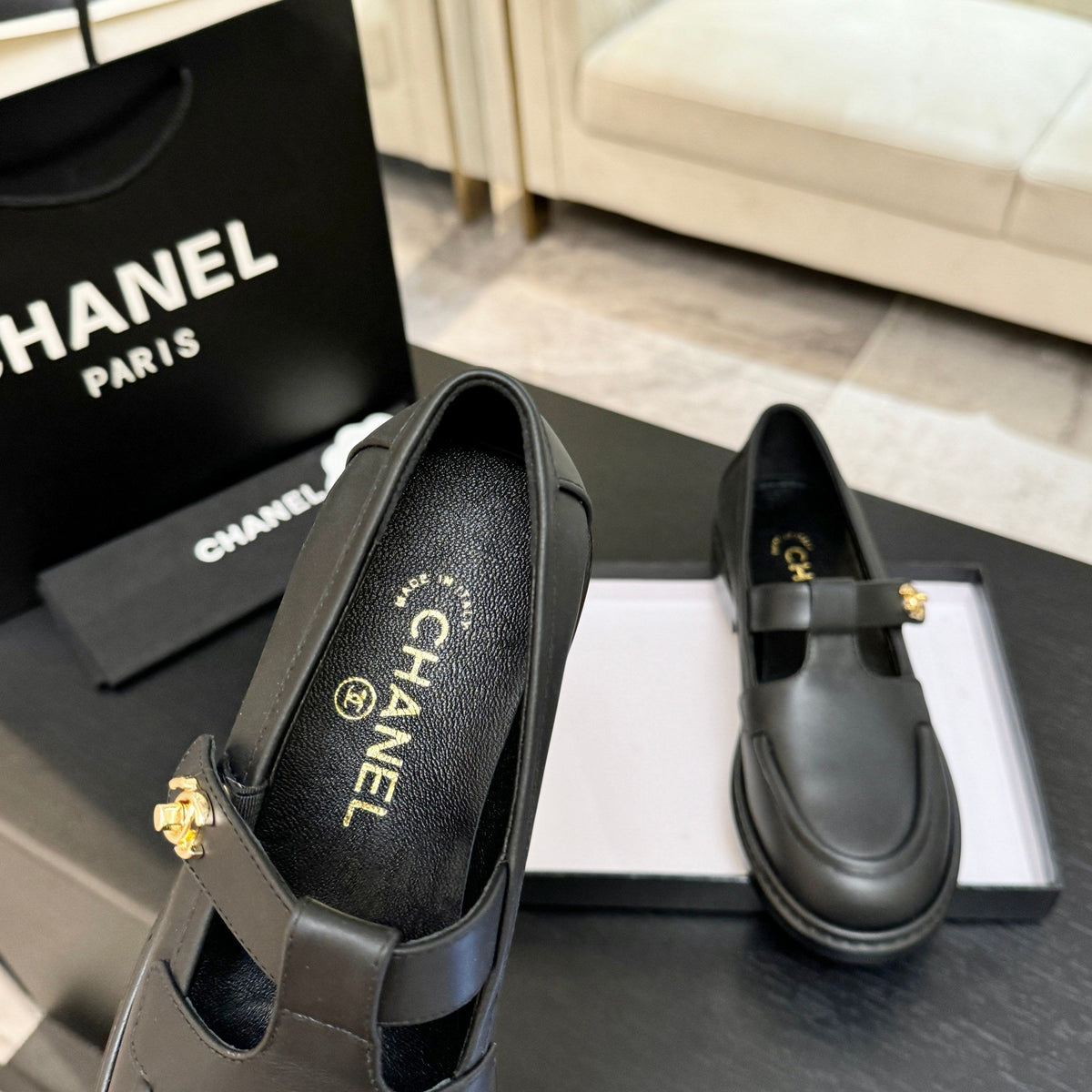 Chanel 26s Mary Jane Loafers 3cm Black Leather 167976