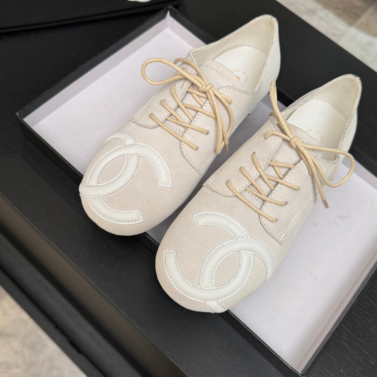 Chanel 26s Cambon Oxfords Cream Suede 168050