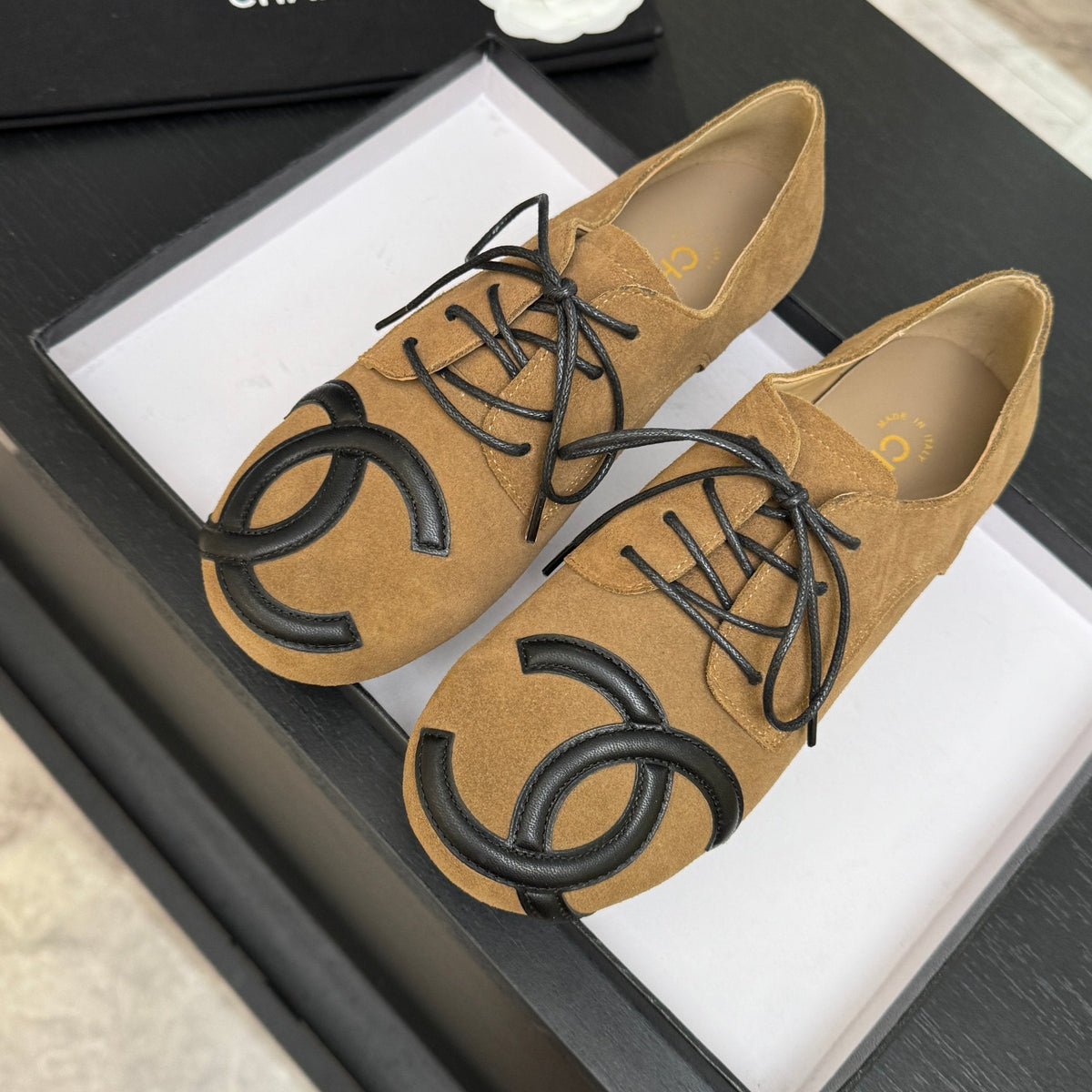 Chanel 26s Cambon Oxfords Beige Suede 168051