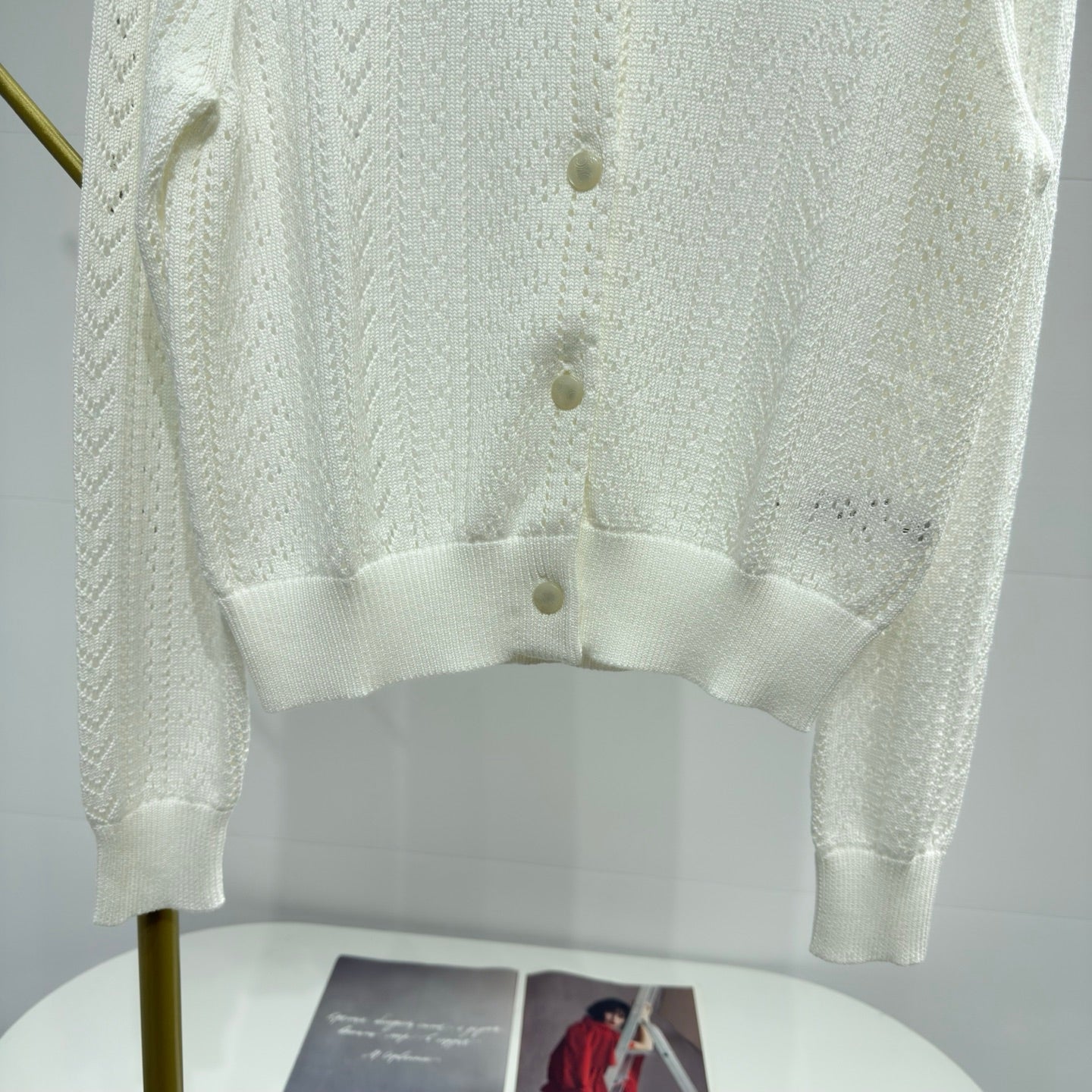 Celine 26s Long-Sleeve Cardigan White Knit 363547