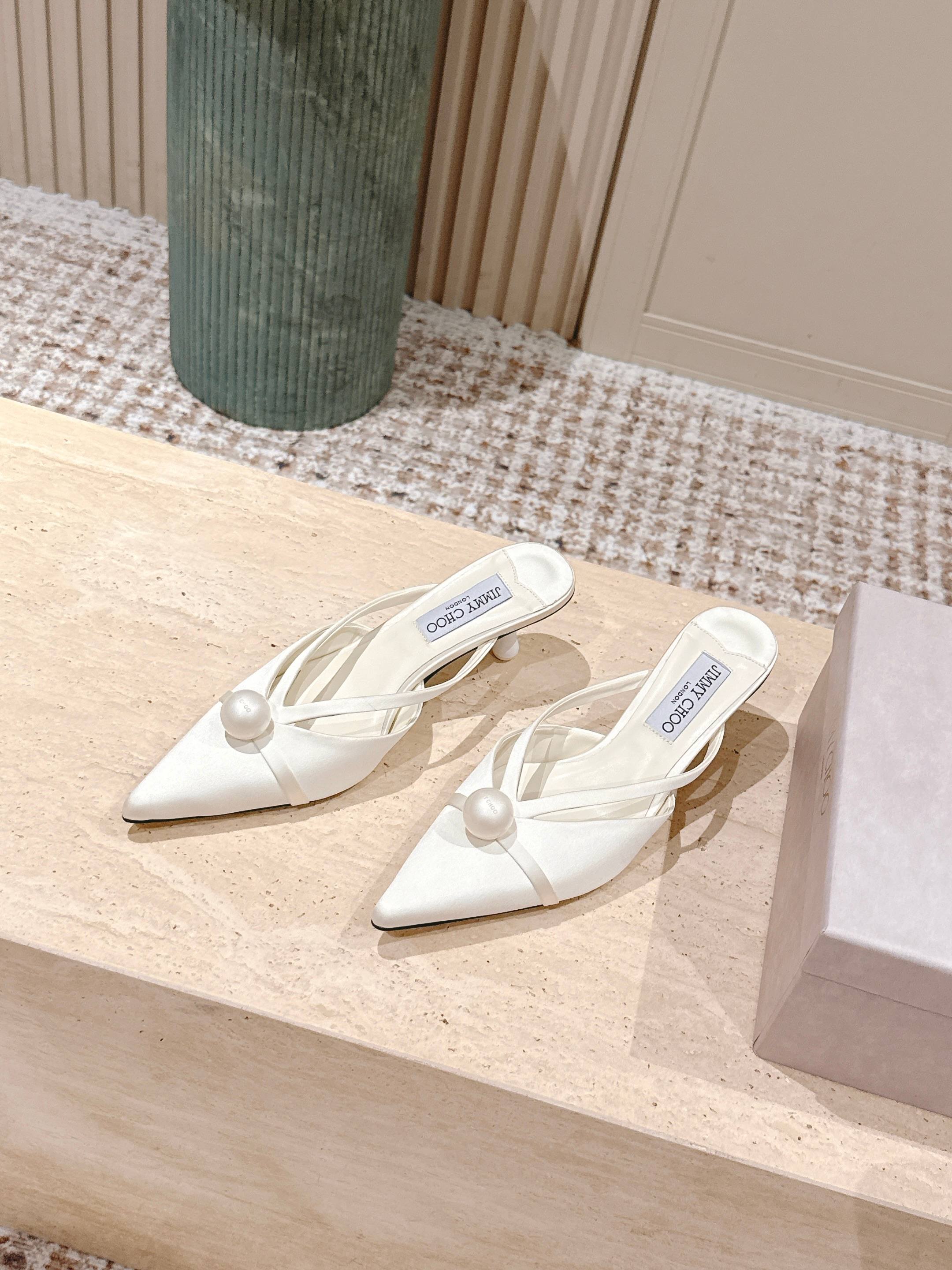 Jimmy Sana Mule 50mm White Satin Fabric 431841