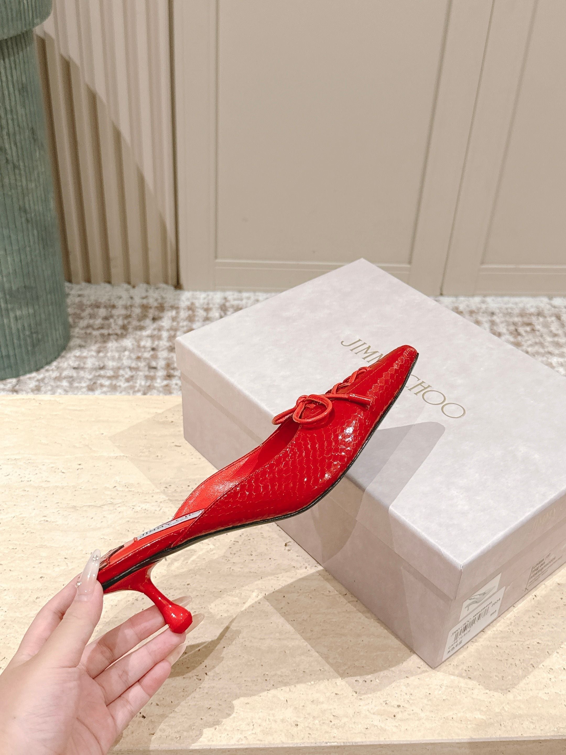 Jimmy Snake Embossed Scarlett Mule 50mm Bright Red Cowhide 431845
