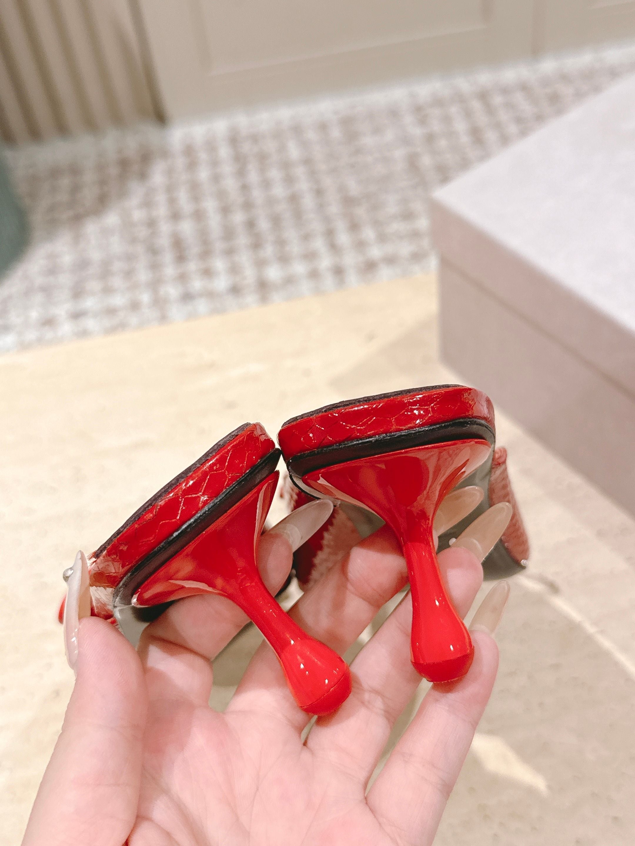 Jimmy Snake Embossed Scarlett Mule 50mm Bright Red Cowhide 431845