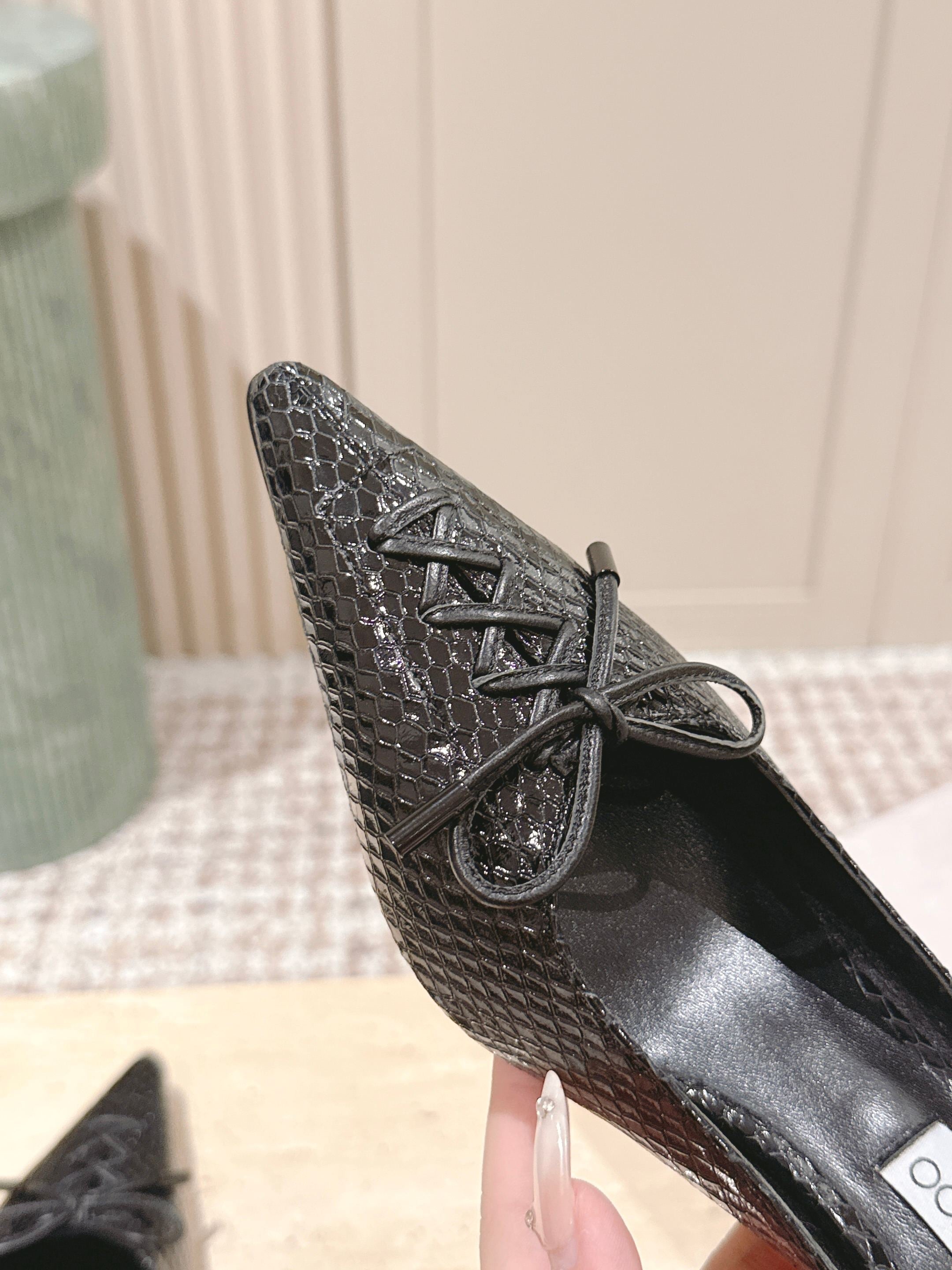 Jimmy Snake Embossed Scarlett Mule 50mm Black Cowhide 431846