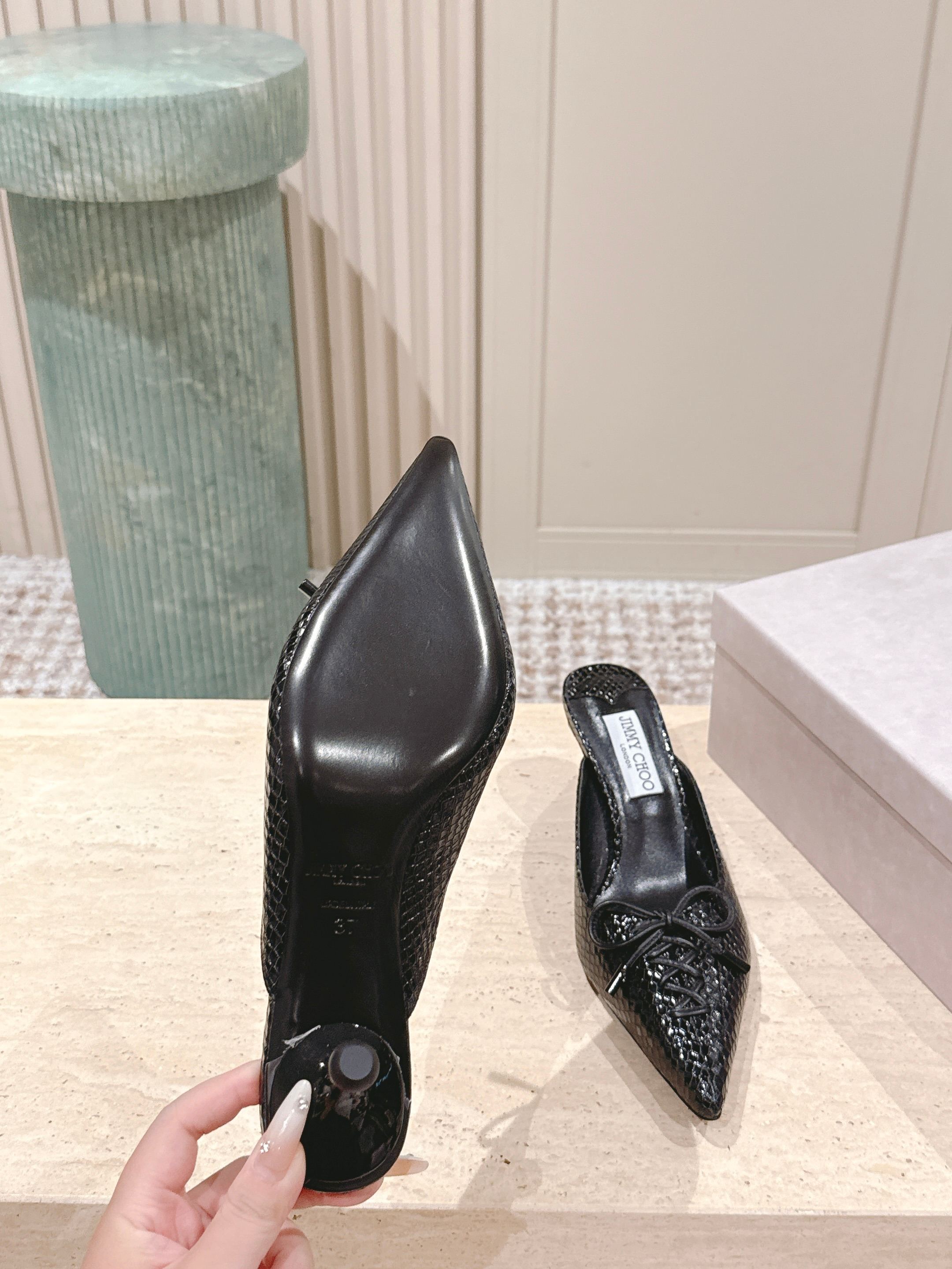 Jimmy Snake Embossed Scarlett Mule 50mm Black Cowhide 431846