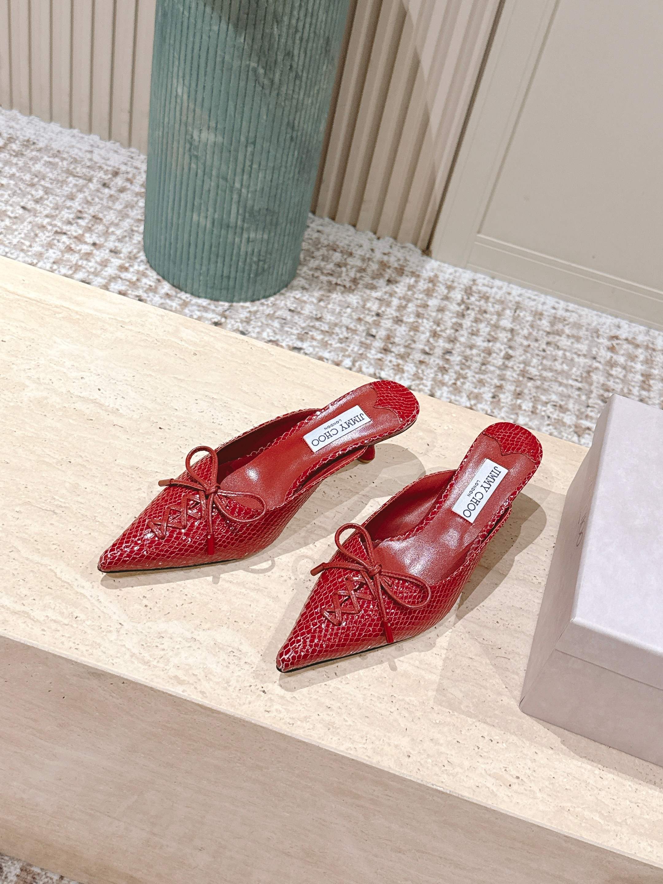 Jimmy Snake Embossed Scarlett Mule 50mm Red Cowhide 431848