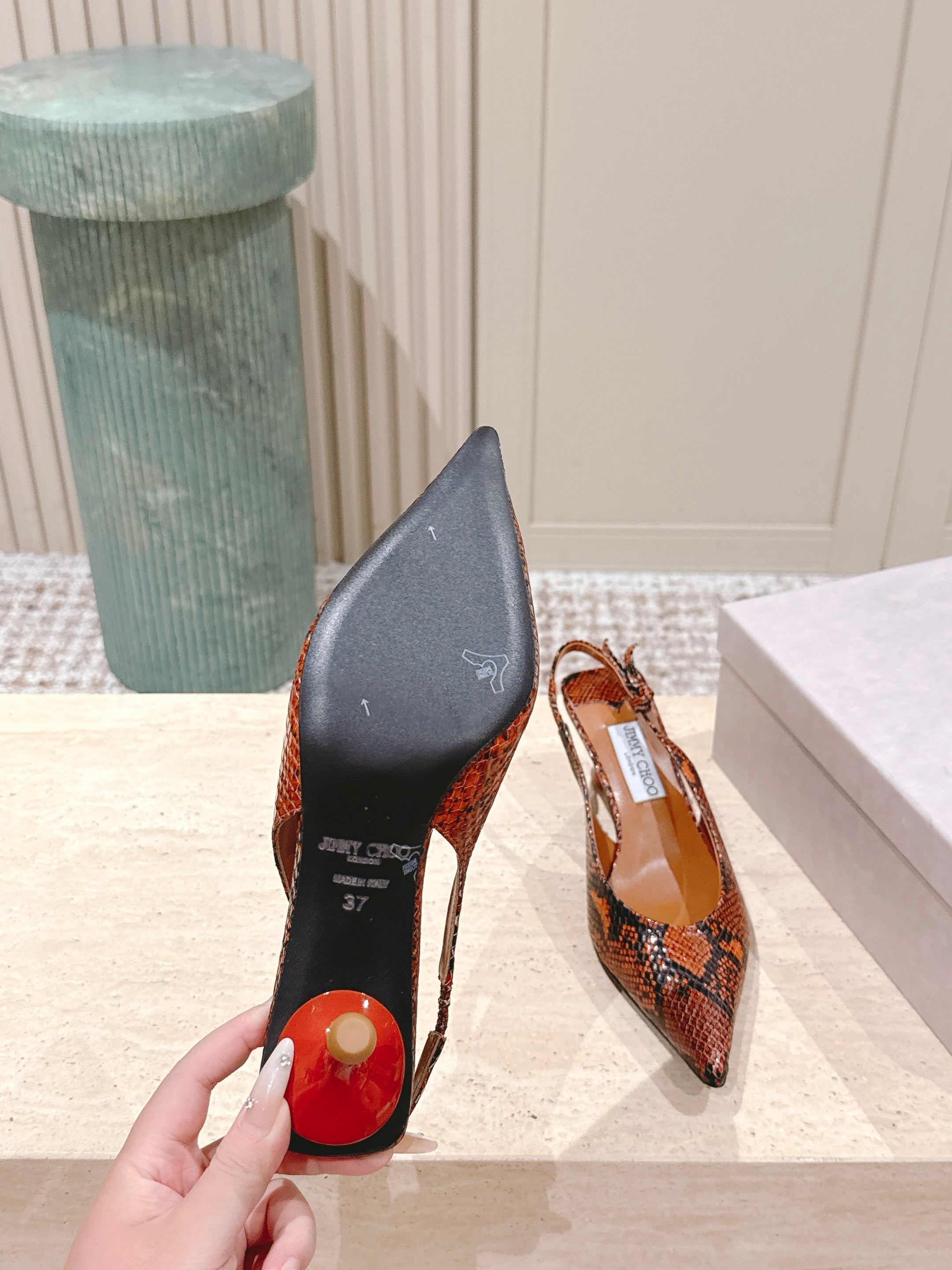 Jimmy Scarlett Leopard-Print Snake Embossed Slingback 50mm Brown Cowhide 431850
