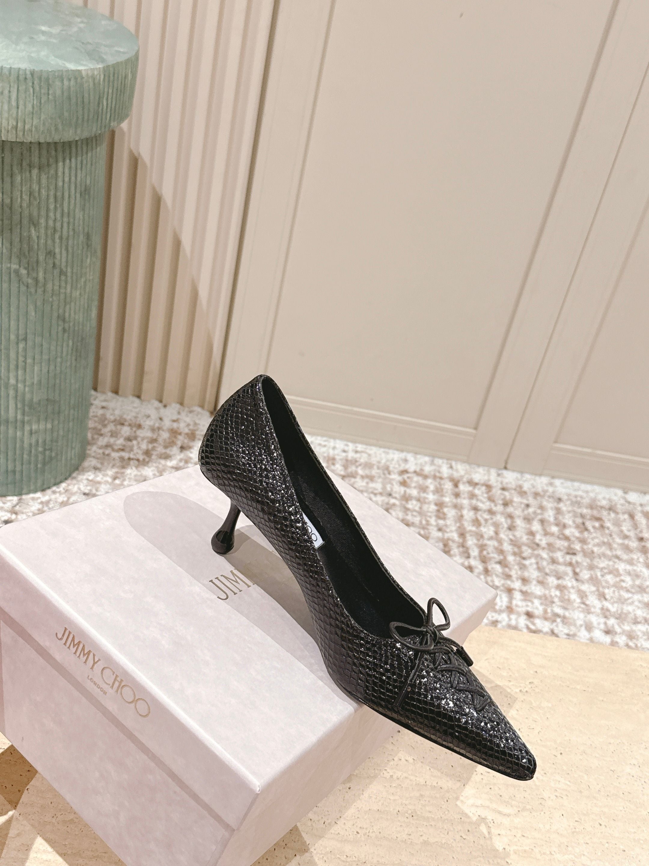 Jimmy Scarlett Snake Embossed Pumps 50mm Black Cowhide 431851