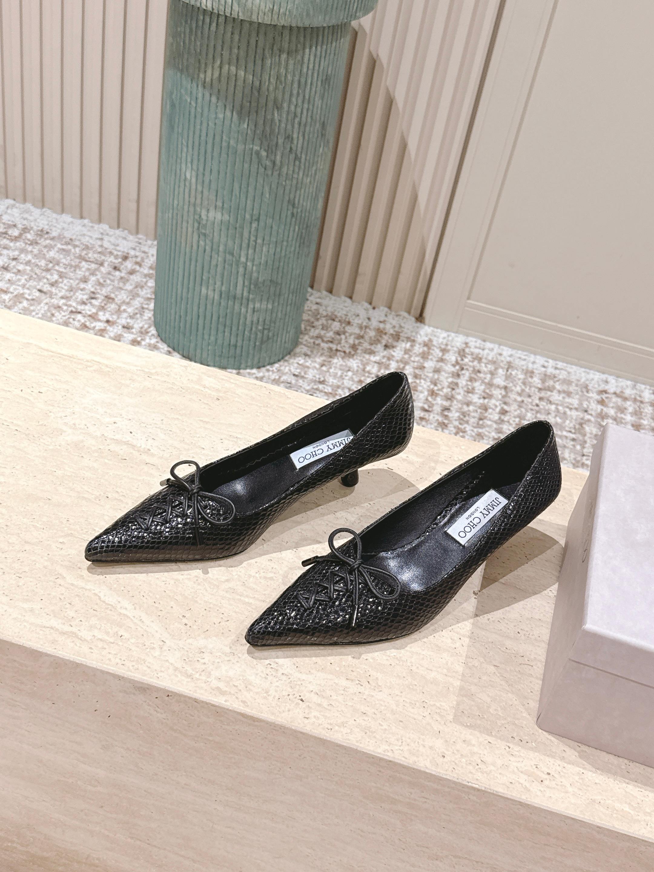 Jimmy Scarlett Snake Embossed Pumps 50mm Black Cowhide 431851