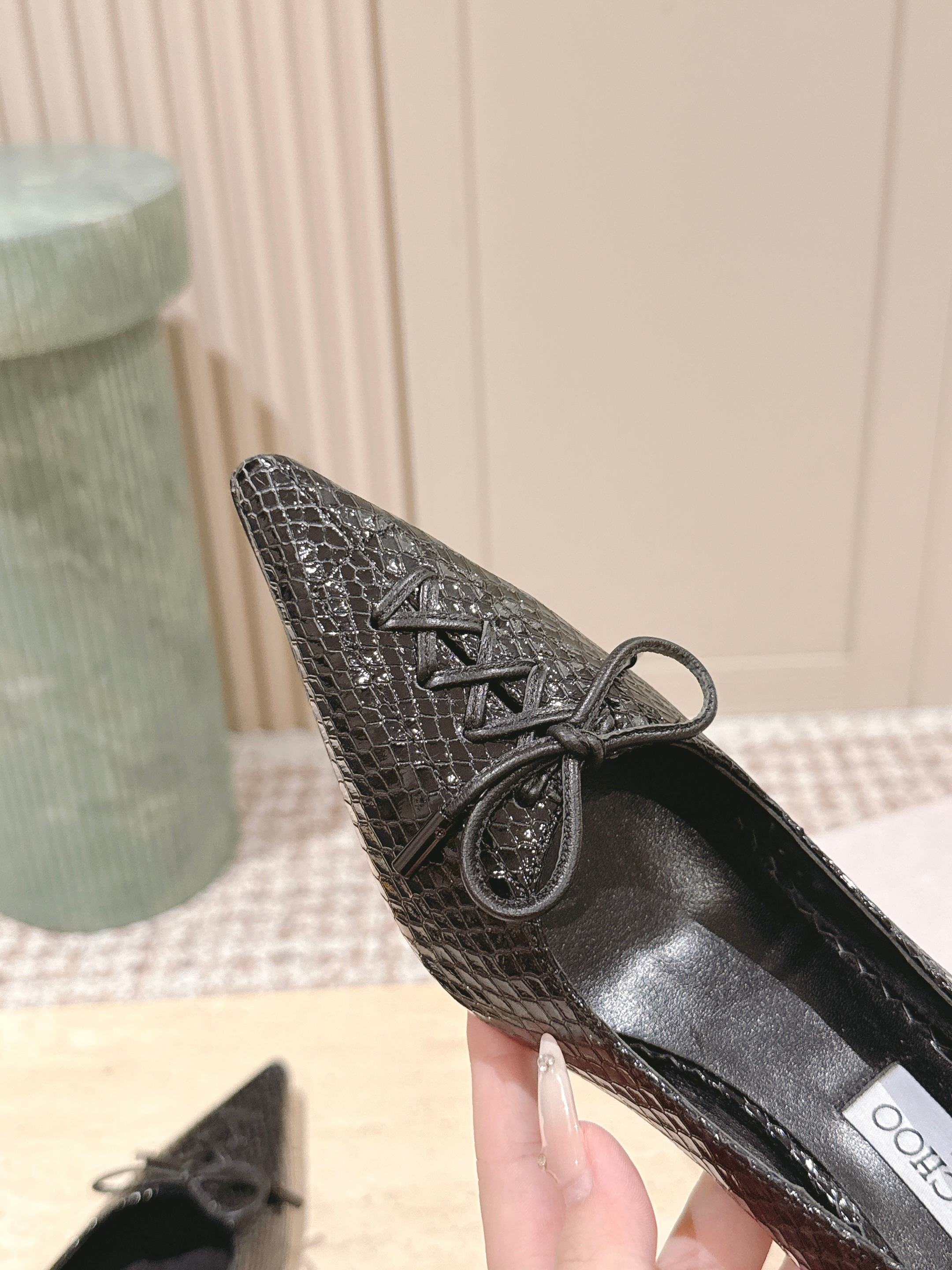 Jimmy Scarlett Snake Embossed Pumps 50mm Black Cowhide 431851