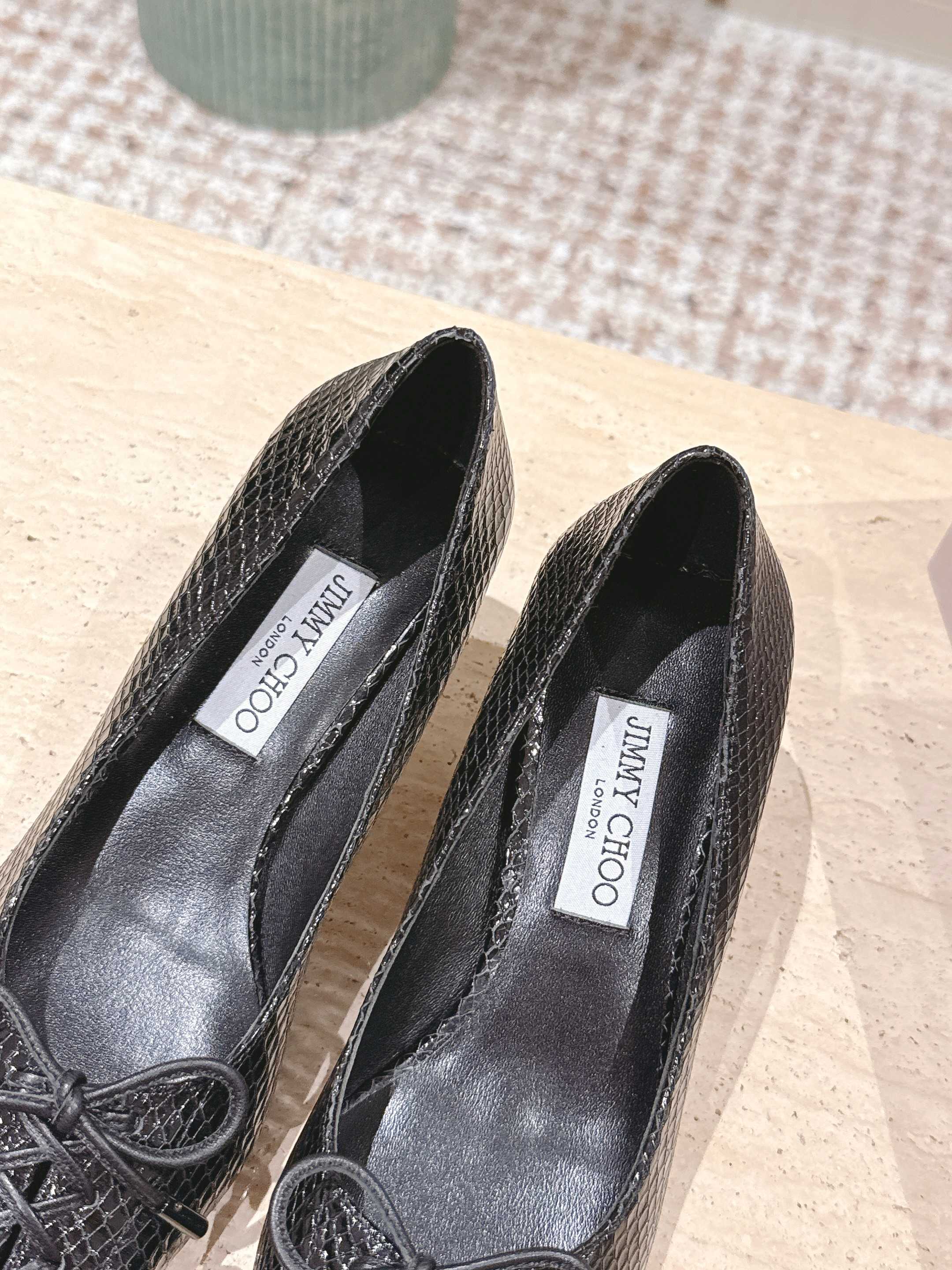 Jimmy Scarlett Snake Embossed Pumps 50mm Black Cowhide 431851