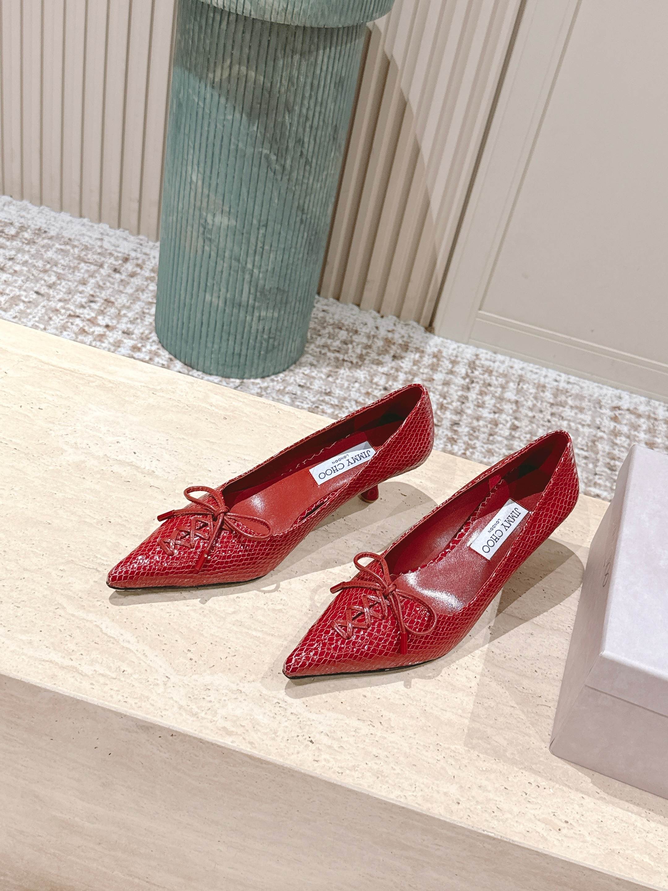 Jimmy Scarlett Snake Embossed Pumps 50mm Red Cowhide 431853