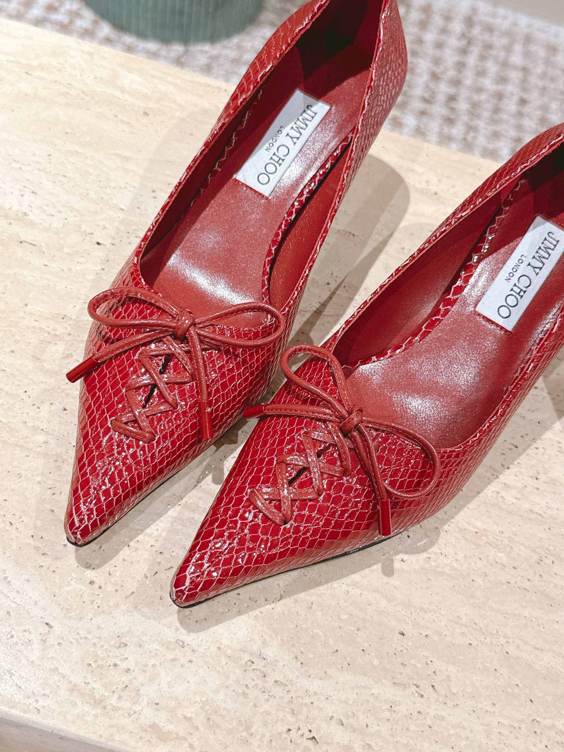 Jimmy Scarlett Snake Embossed Pumps 50mm Red Cowhide 431853