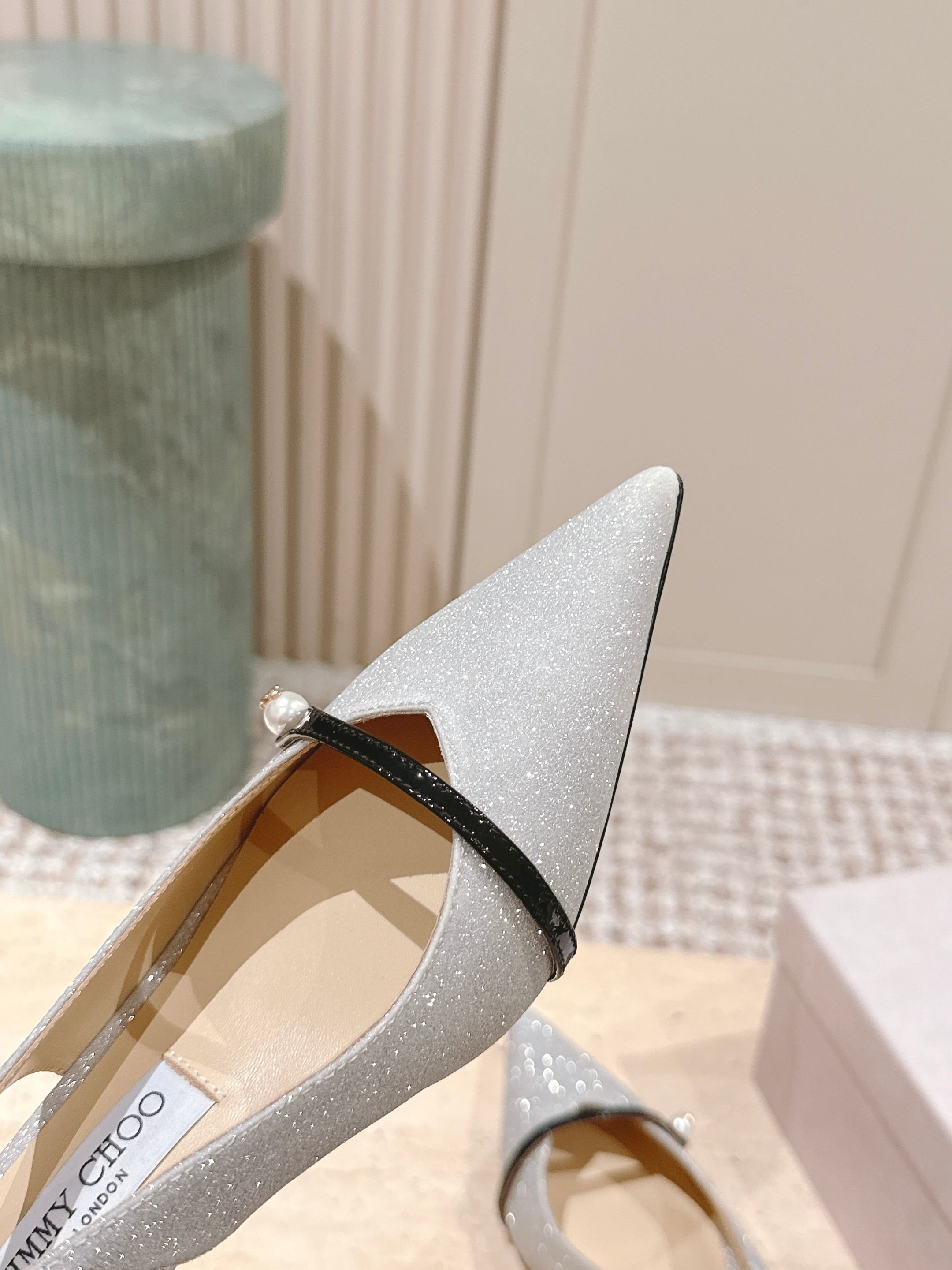 Jimmy 25 Amita Slingback 45mm Sliver Glitter & Patent Leather 431860