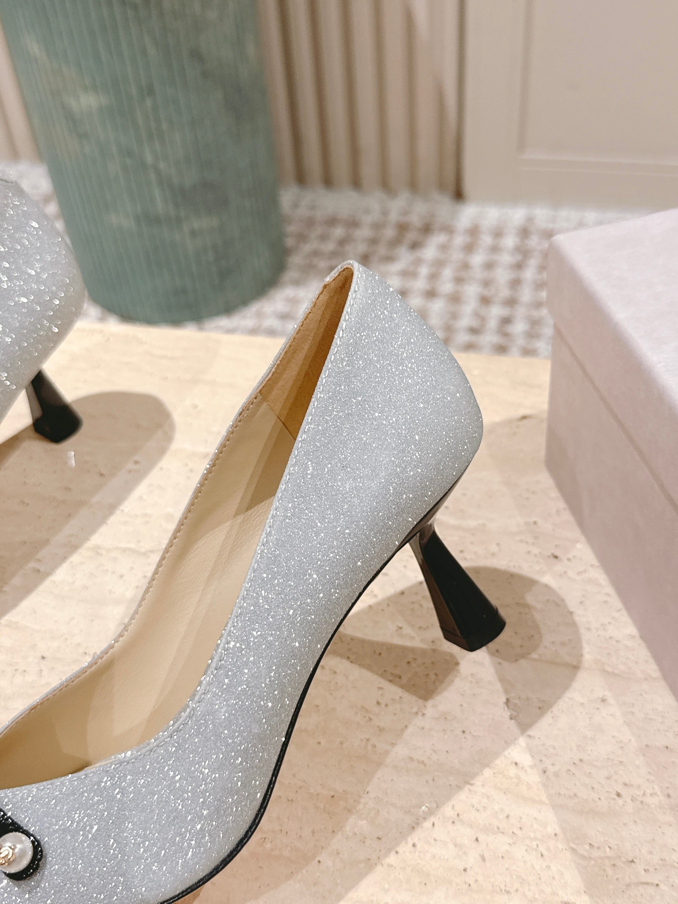 Jimmy 25 Amita Pump 65mm Sliver Glitter & Patent Leather 431864