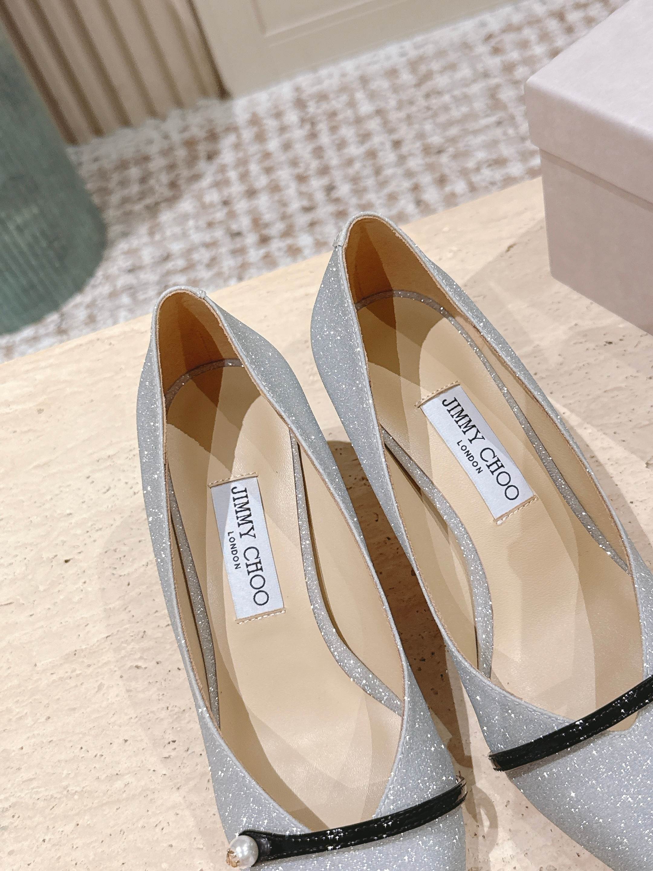 Jimmy 25 Amita Pump 65mm Sliver Glitter & Patent Leather 431864
