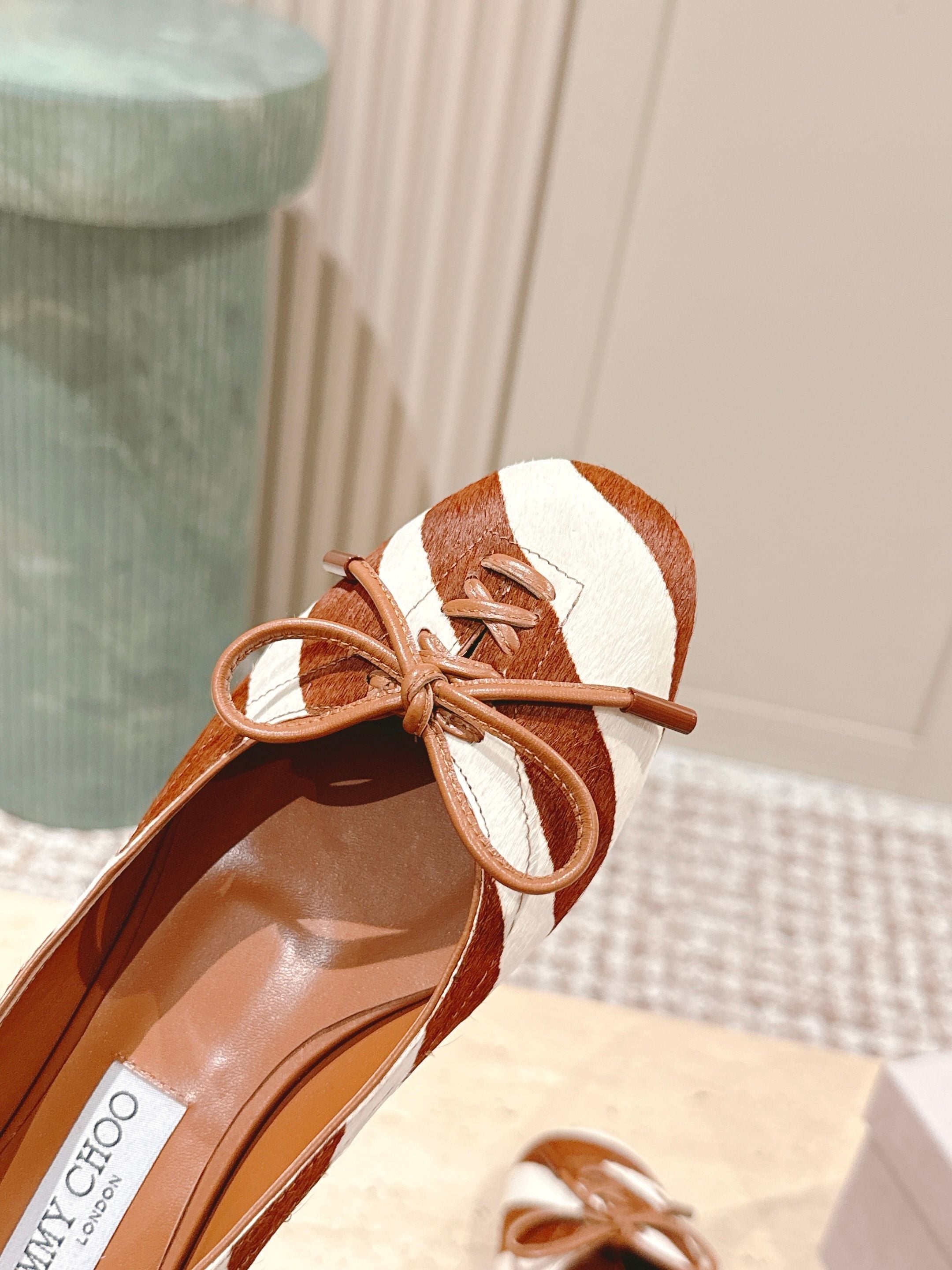 Jimmy 25s Ballet Flats 10mm Light Brown White Zebra Hair & Sheepskin 431865