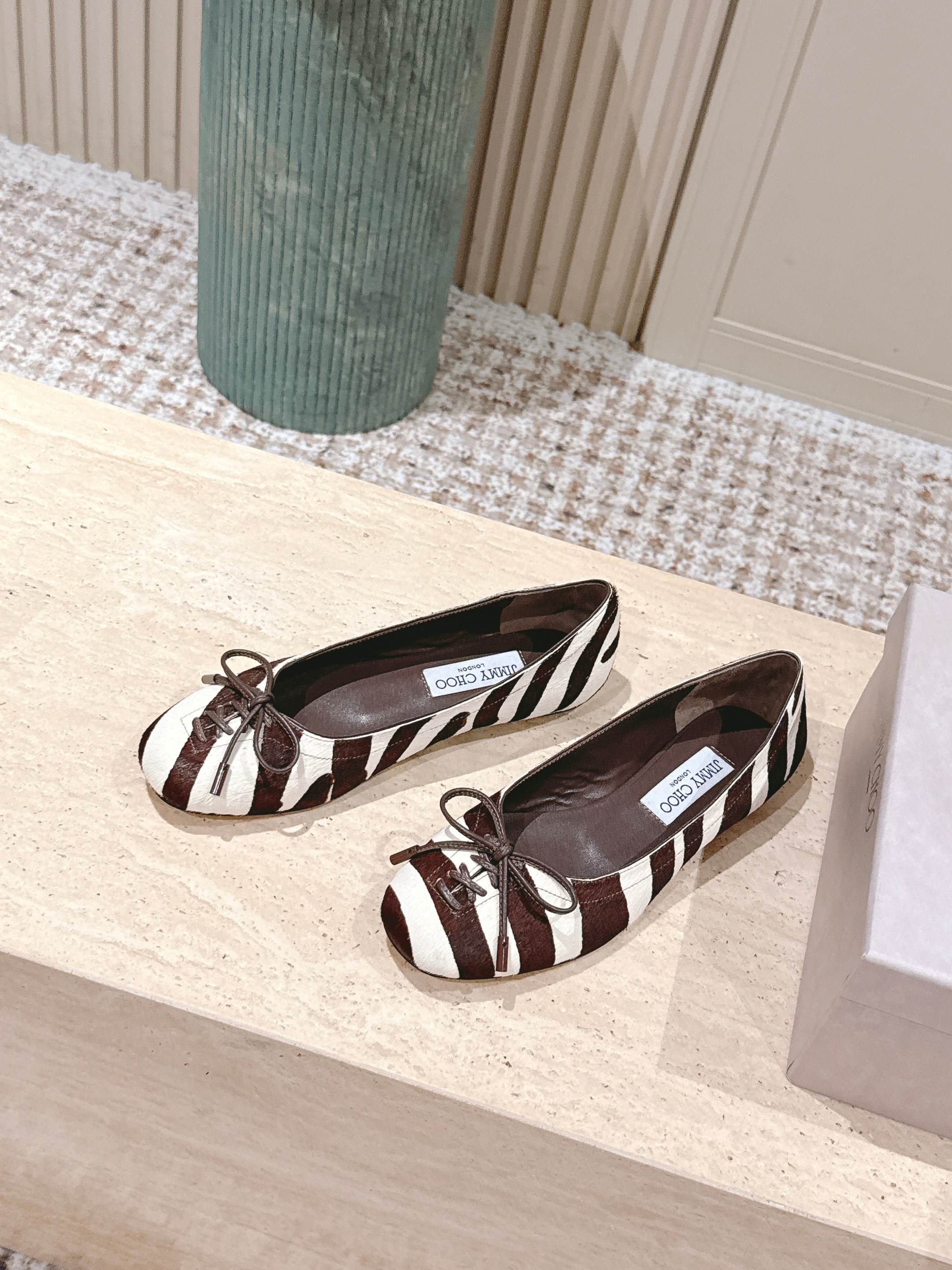 Jimmy 25s Ballet Flats 10mm Brown White Zebra Hair & Sheepskin 431868