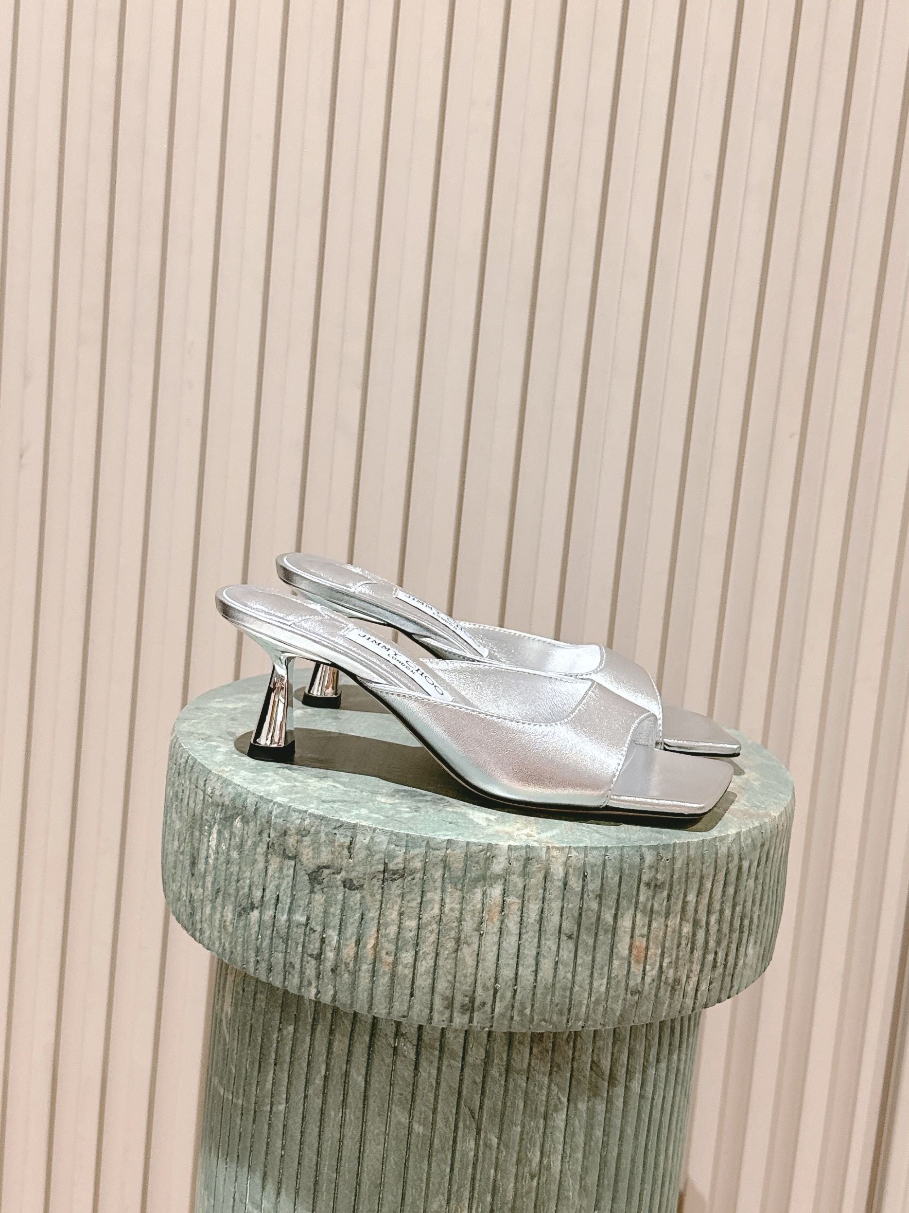 Jimmy 25s Skye Satin Mules 70mm Sliver Leather 431869