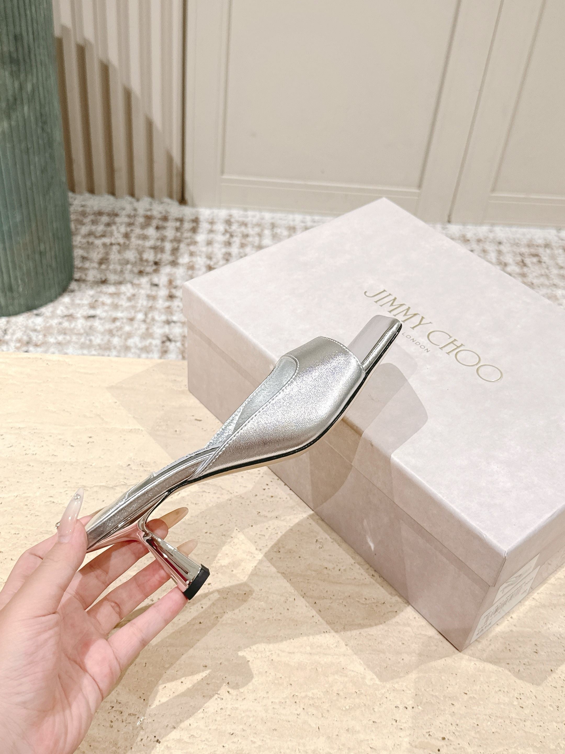 Jimmy 25s Skye Satin Mules 70mm Sliver Leather 431869