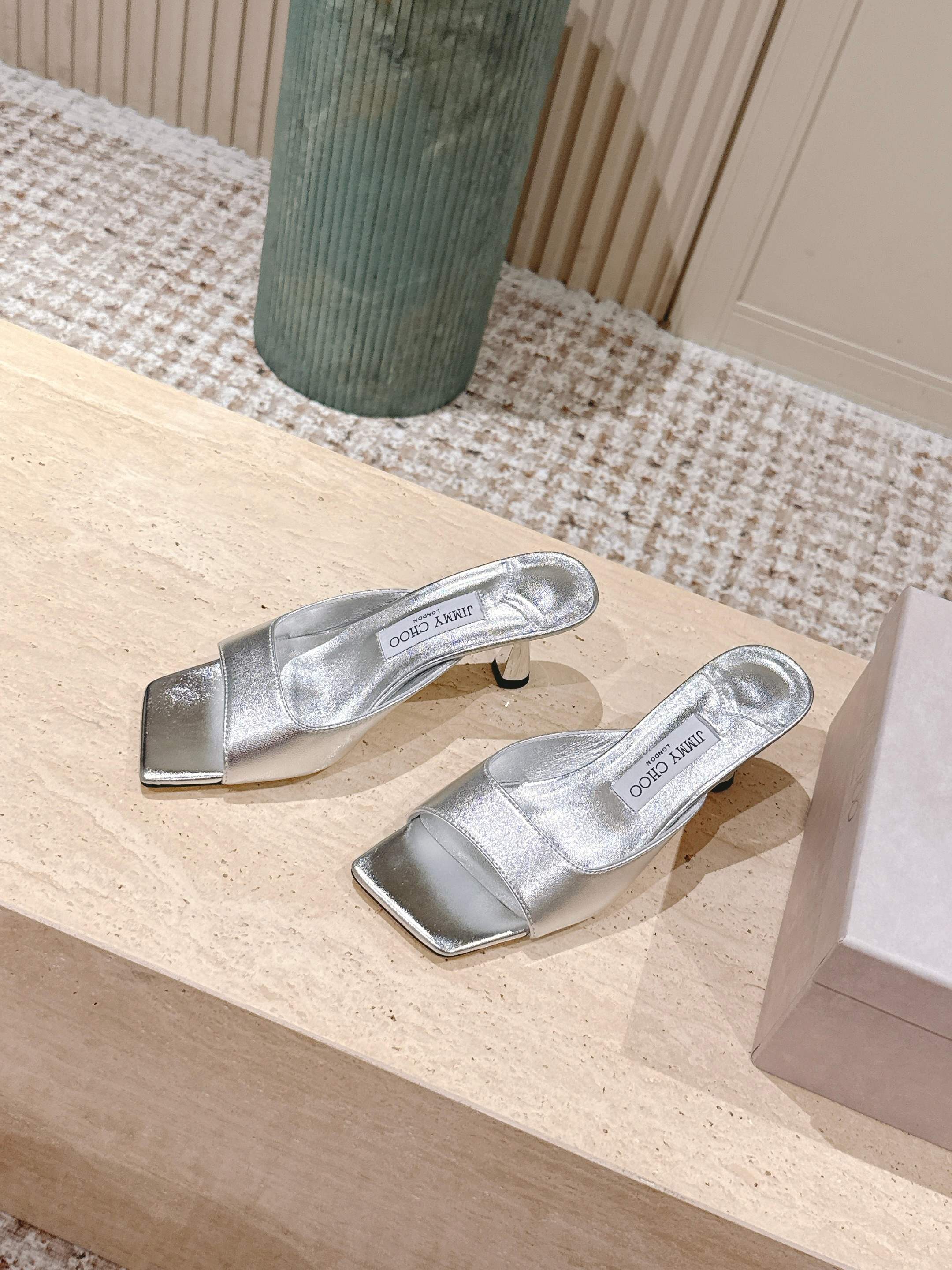 Jimmy 25s Skye Satin Mules 70mm Sliver Leather 431869