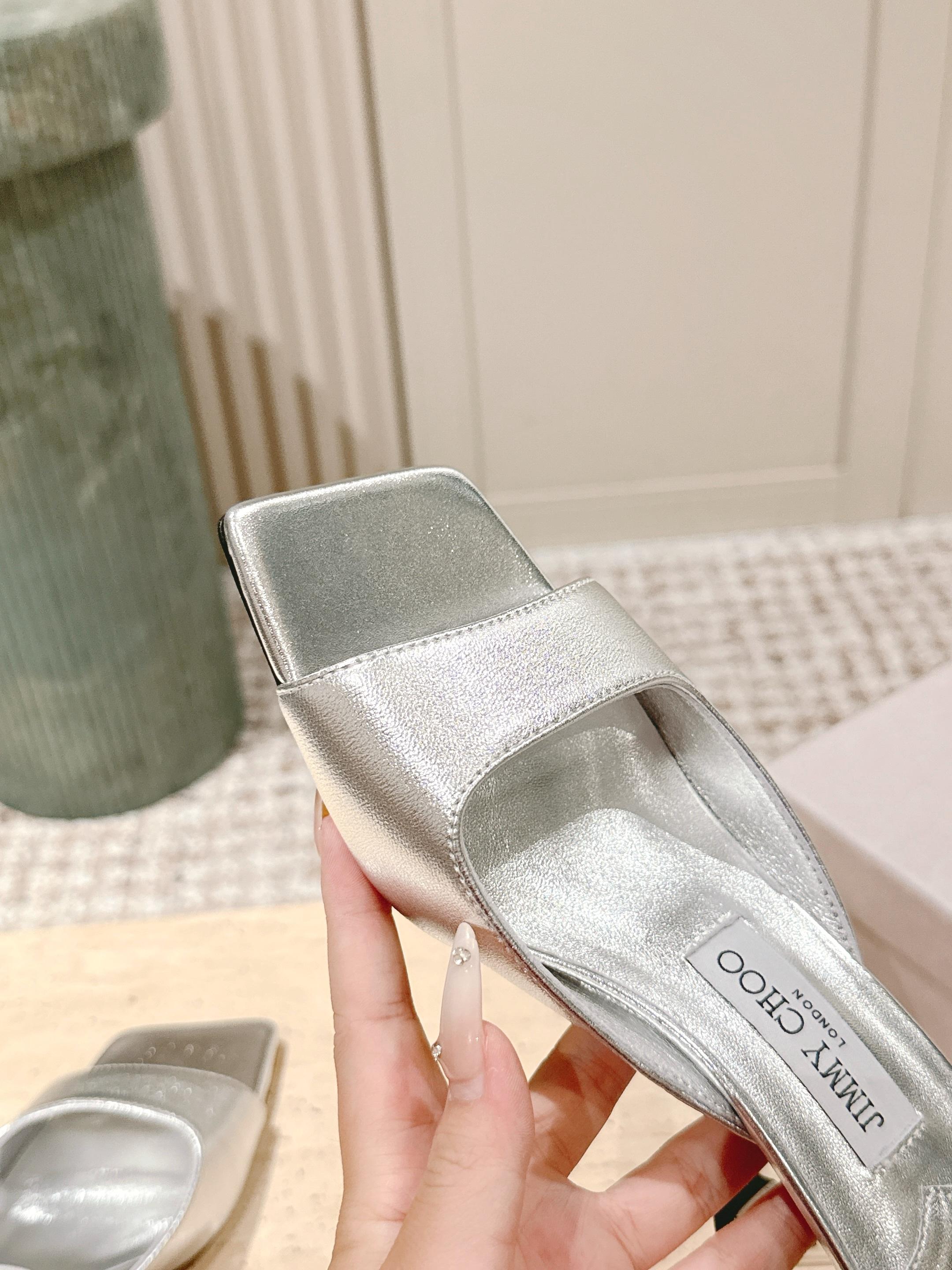 Jimmy 25s Skye Satin Mules 70mm Sliver Leather 431869