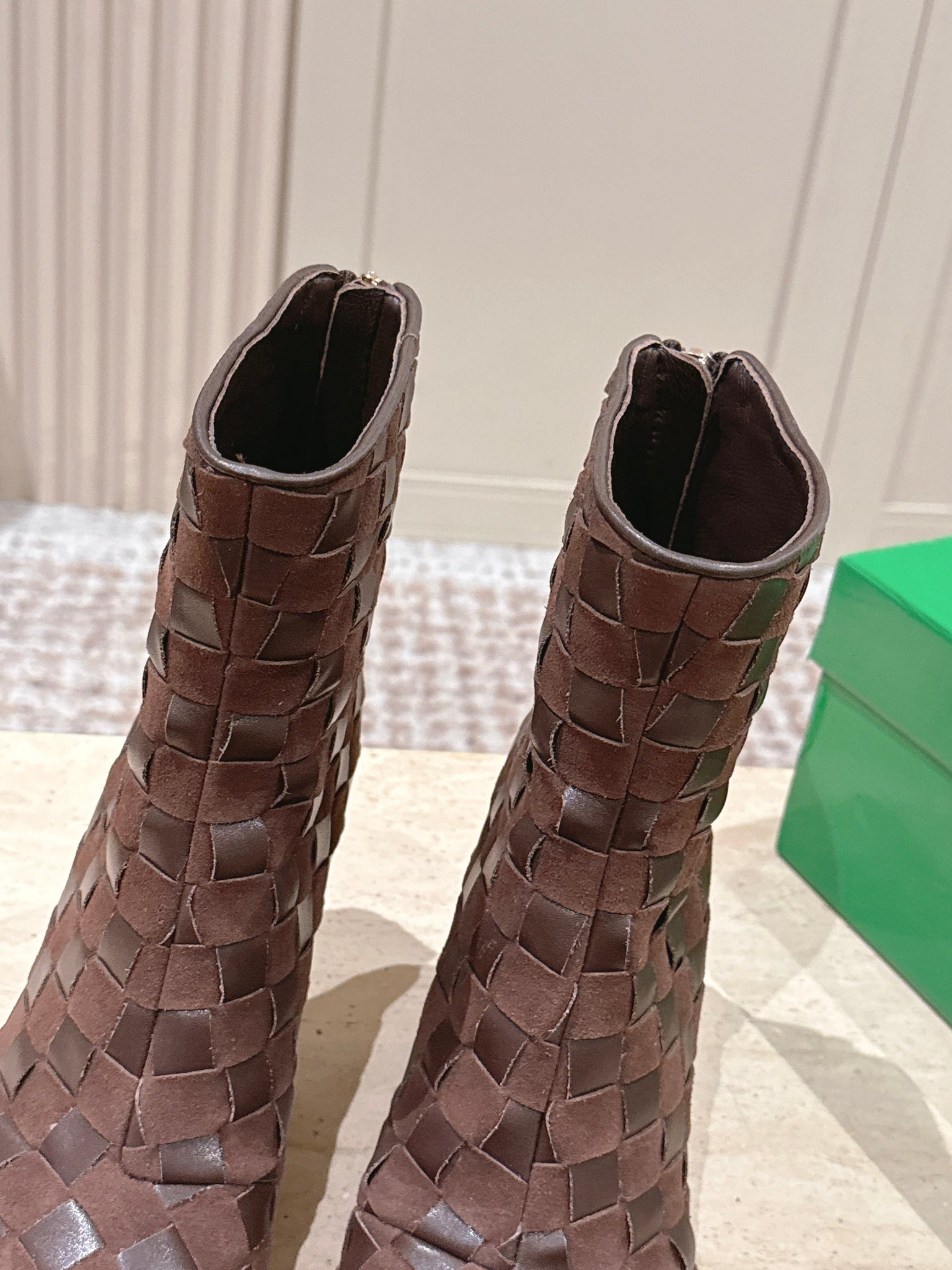 BV 26s Boots 8.5cm Dark Brown Intrecciato Suede Lambskin