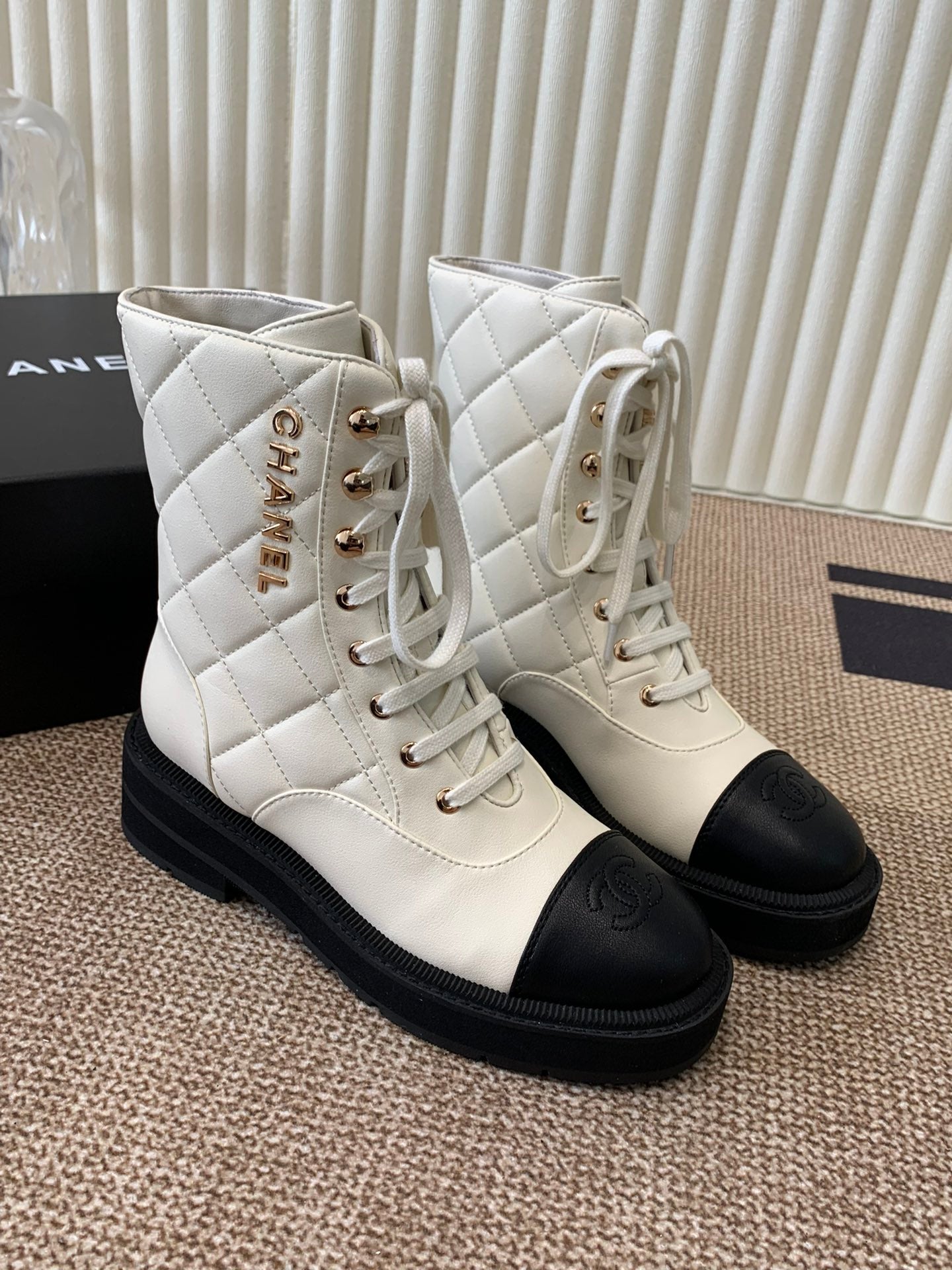 Chanel Electric Show  Ankle Boot  Cream and Black Leather 507521