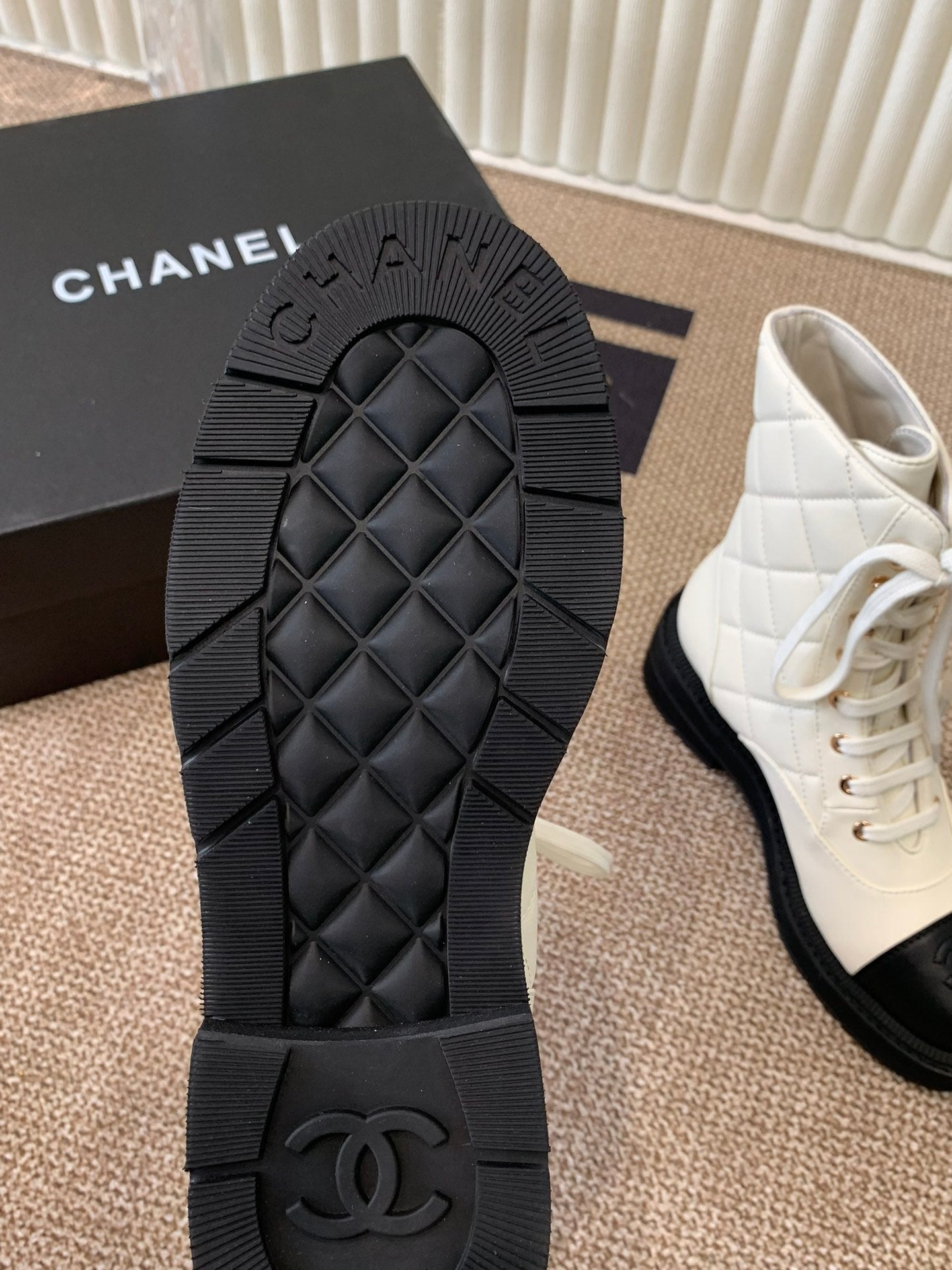 Chanel Electric Show  Ankle Boot  Cream and Black Leather 507521