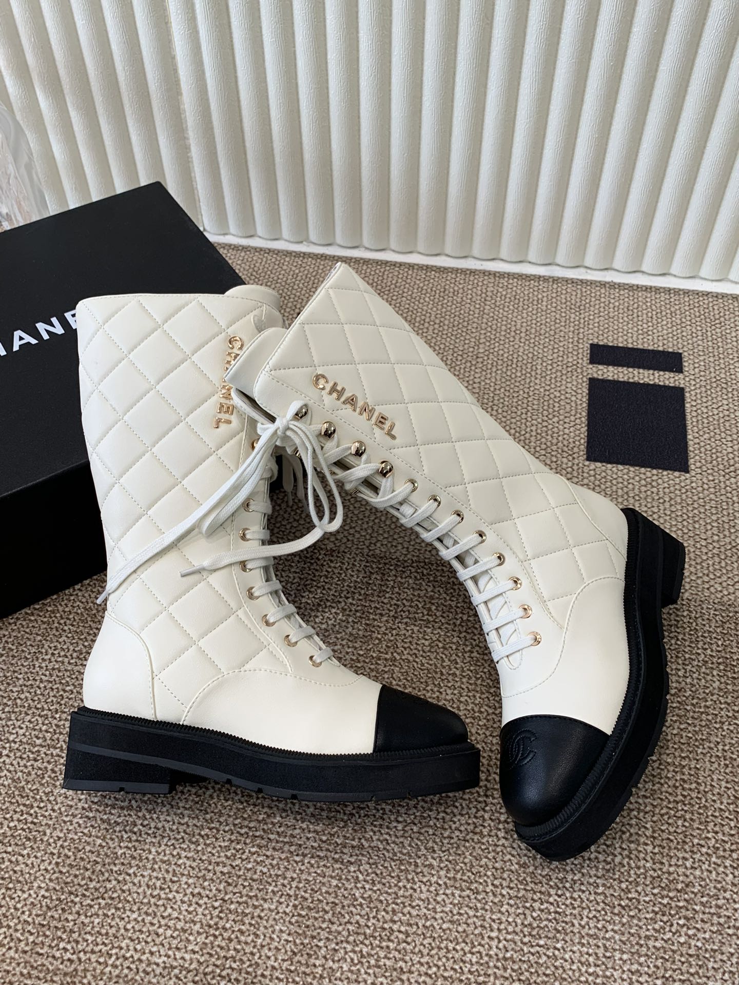 Chanel Electric Show   Boot  Cream and Black Leather 507522