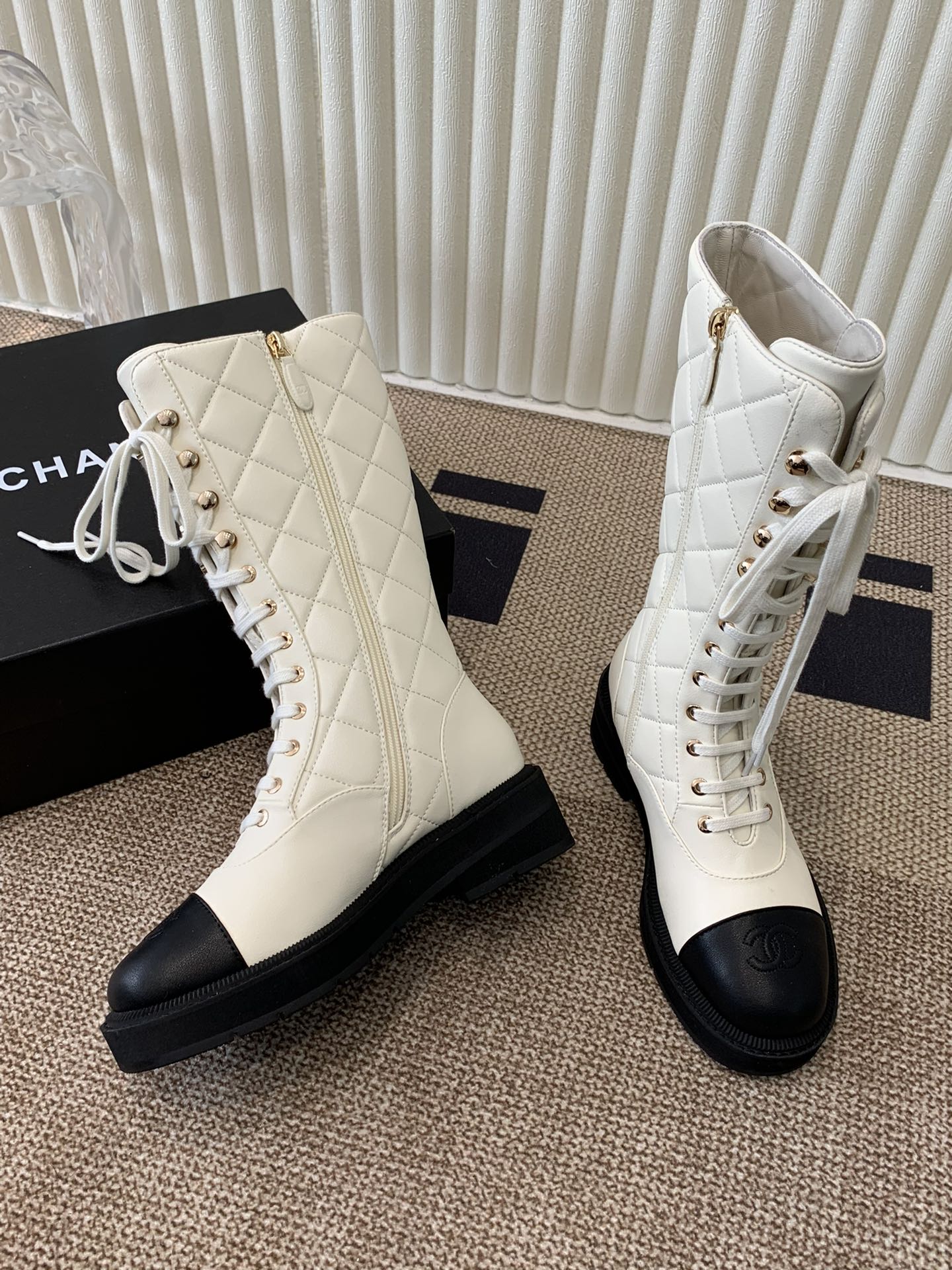 Chanel Electric Show   Boot  Cream and Black Leather 507522