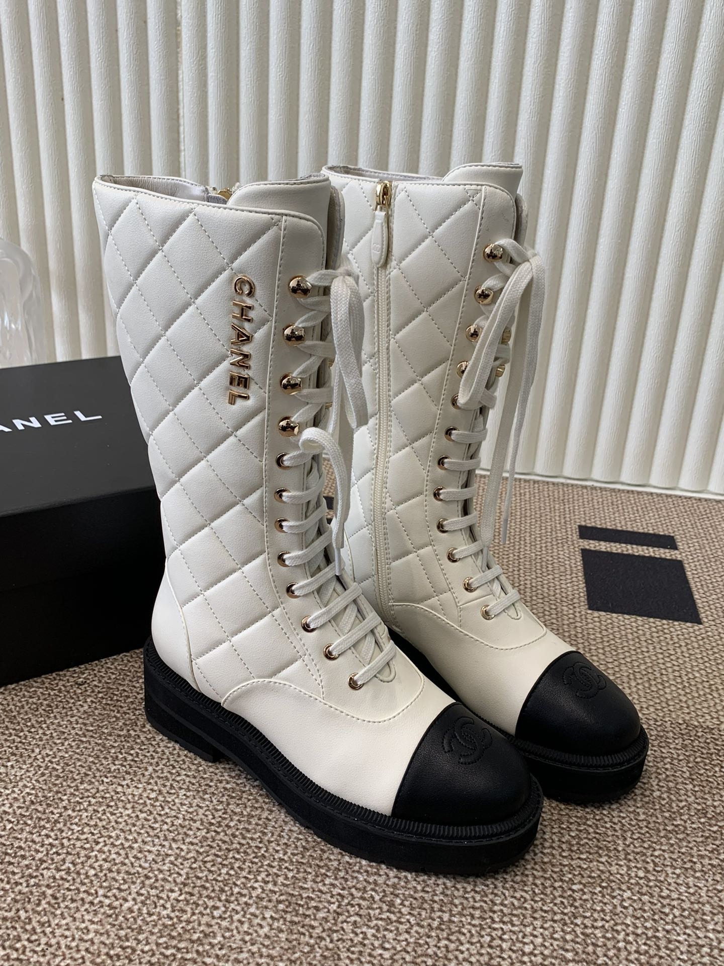 Chanel Electric Show   Boot  Cream and Black Leather 507522