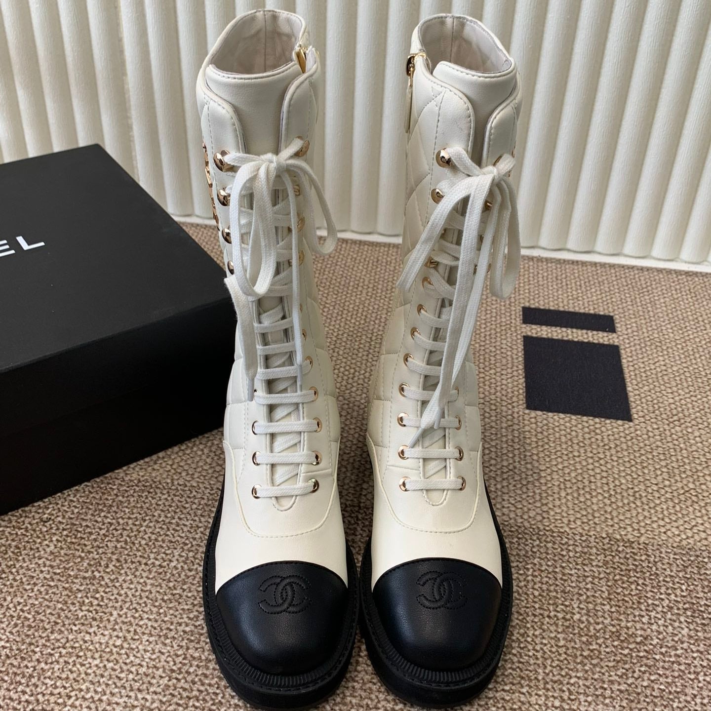 Chanel Electric Show   Boot  Cream and Black Leather 507522