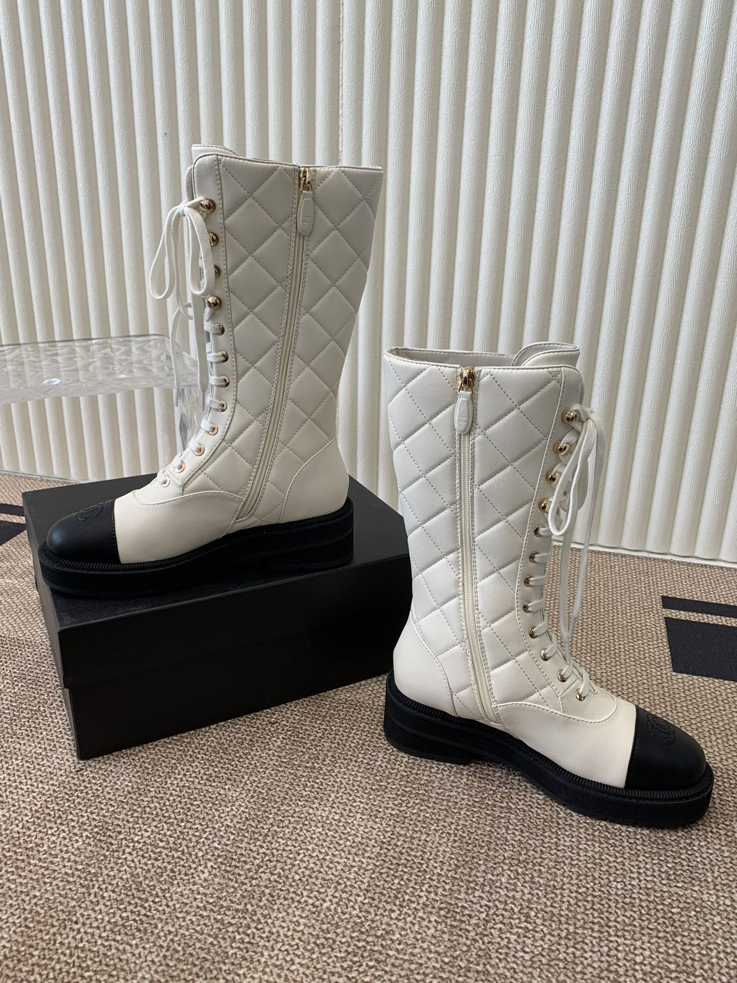 Chanel Electric Show   Boot  Cream and Black Leather 507522
