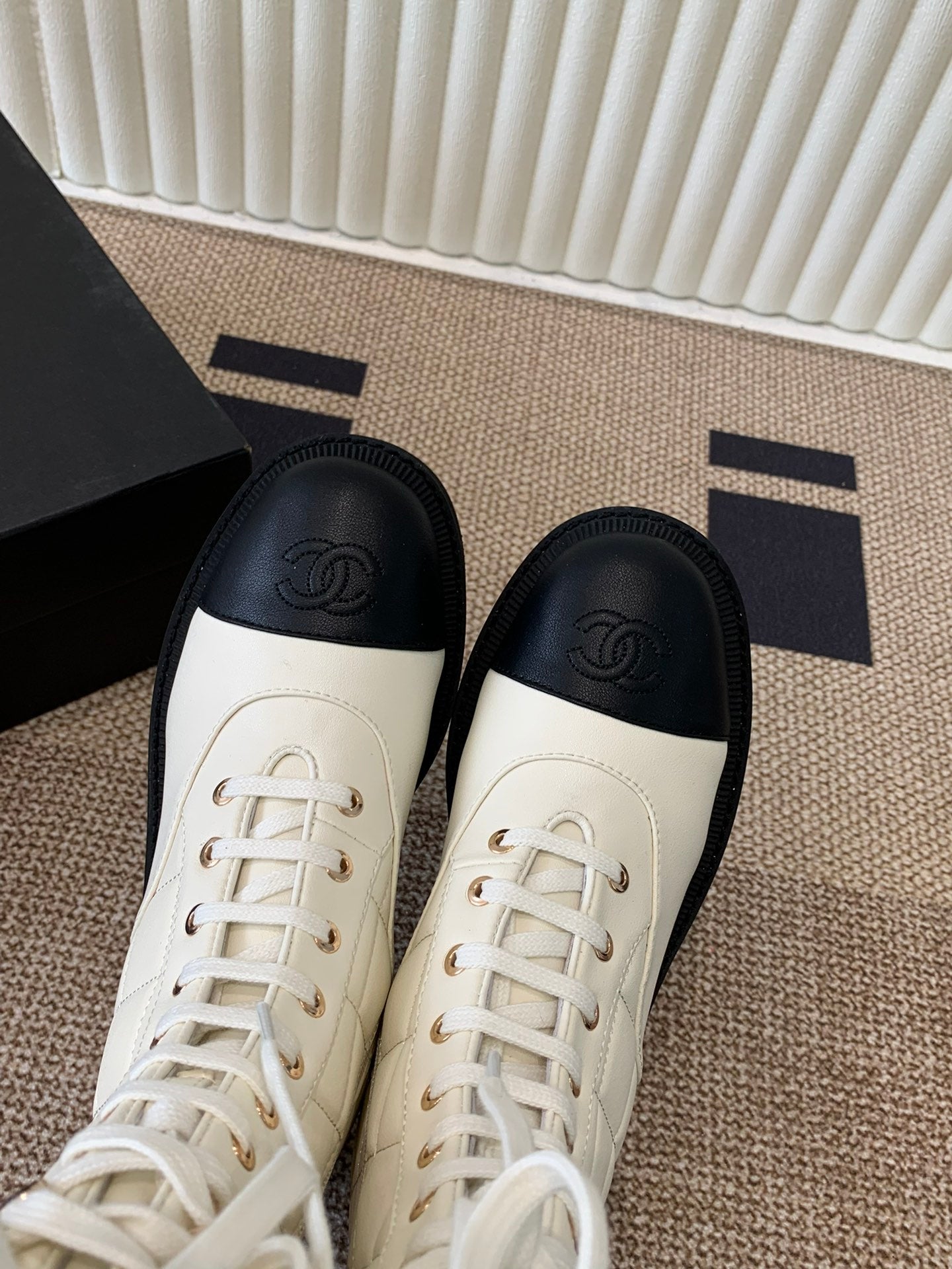 Chanel Electric Show   Boot  Cream and Black Leather 507522