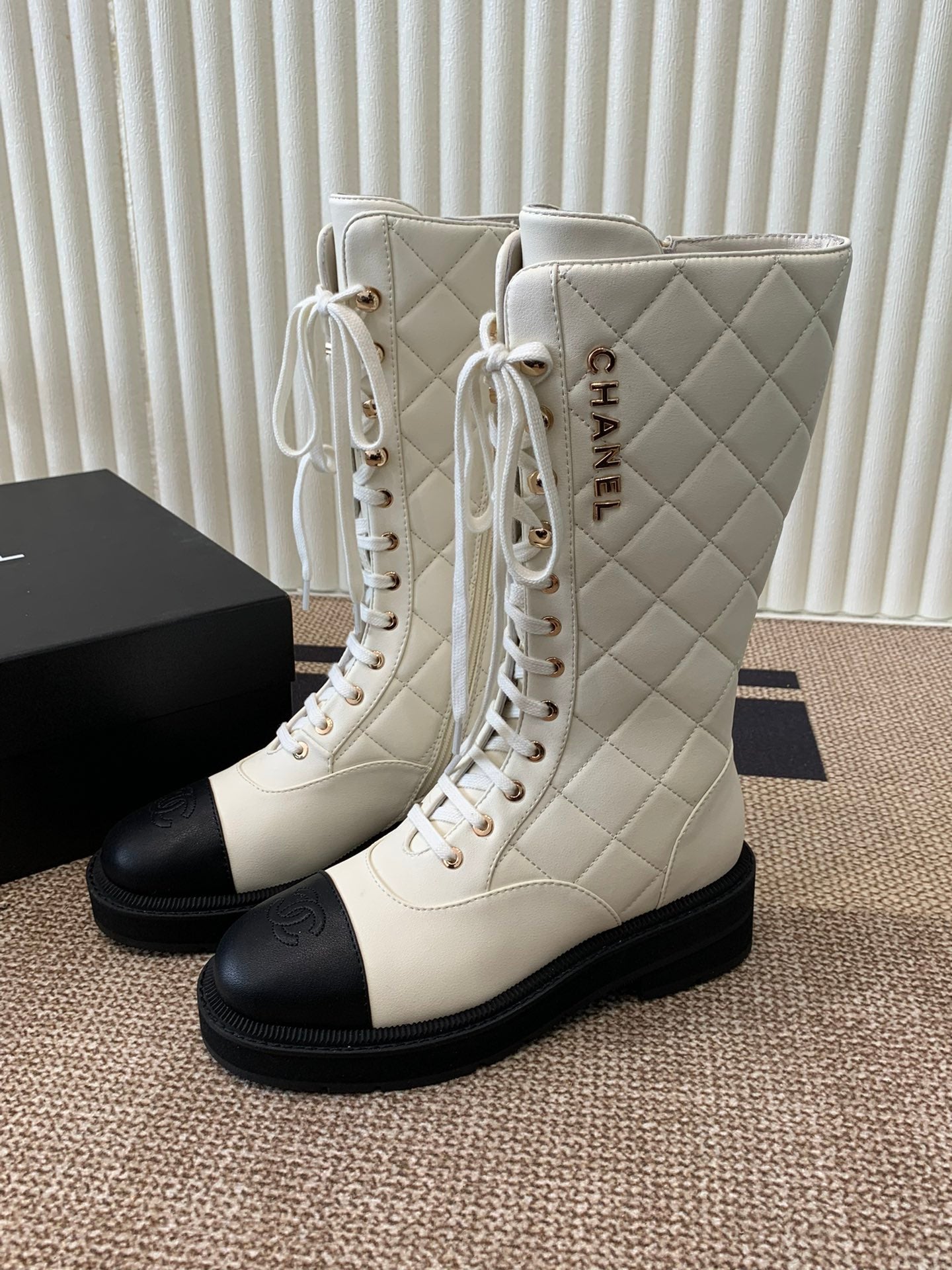 Chanel Electric Show   Boot  Cream and Black Leather 507522