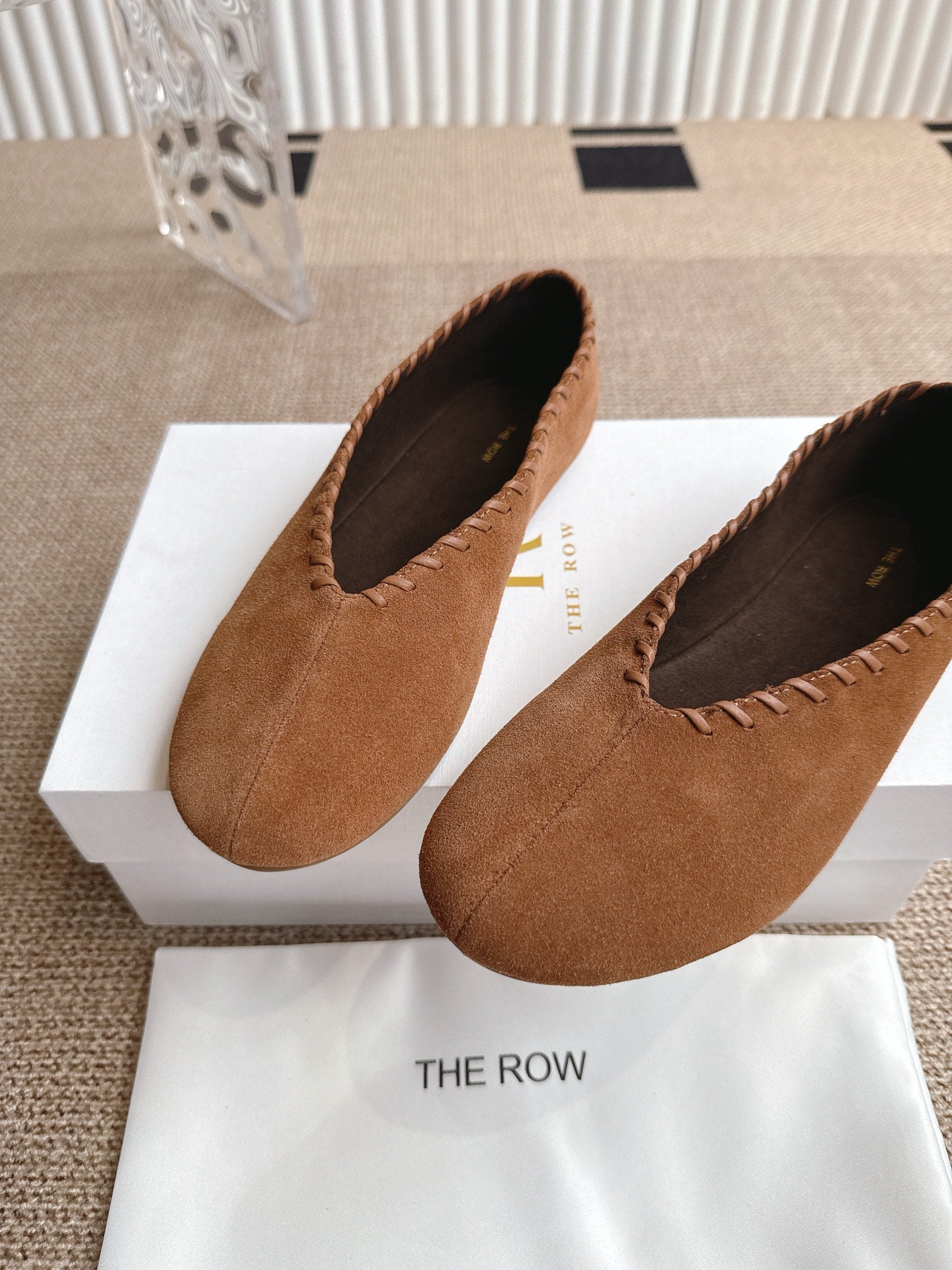 The Row 25ss Ballet Flat Brown Nubuck Leather 443304
