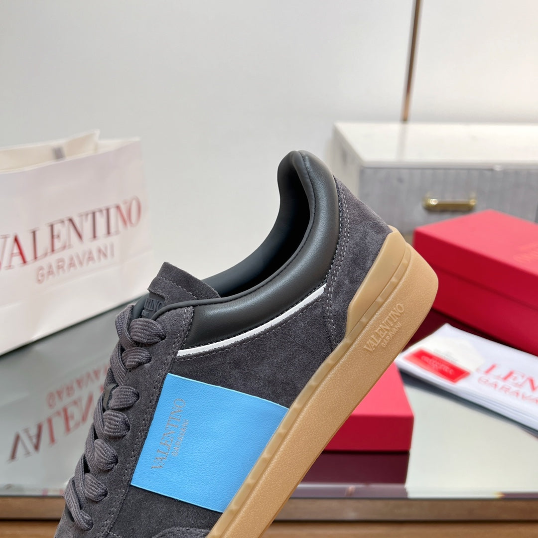 Valentino 25s Upvillage Sneakers In Dark Grey Mix Blue Suede