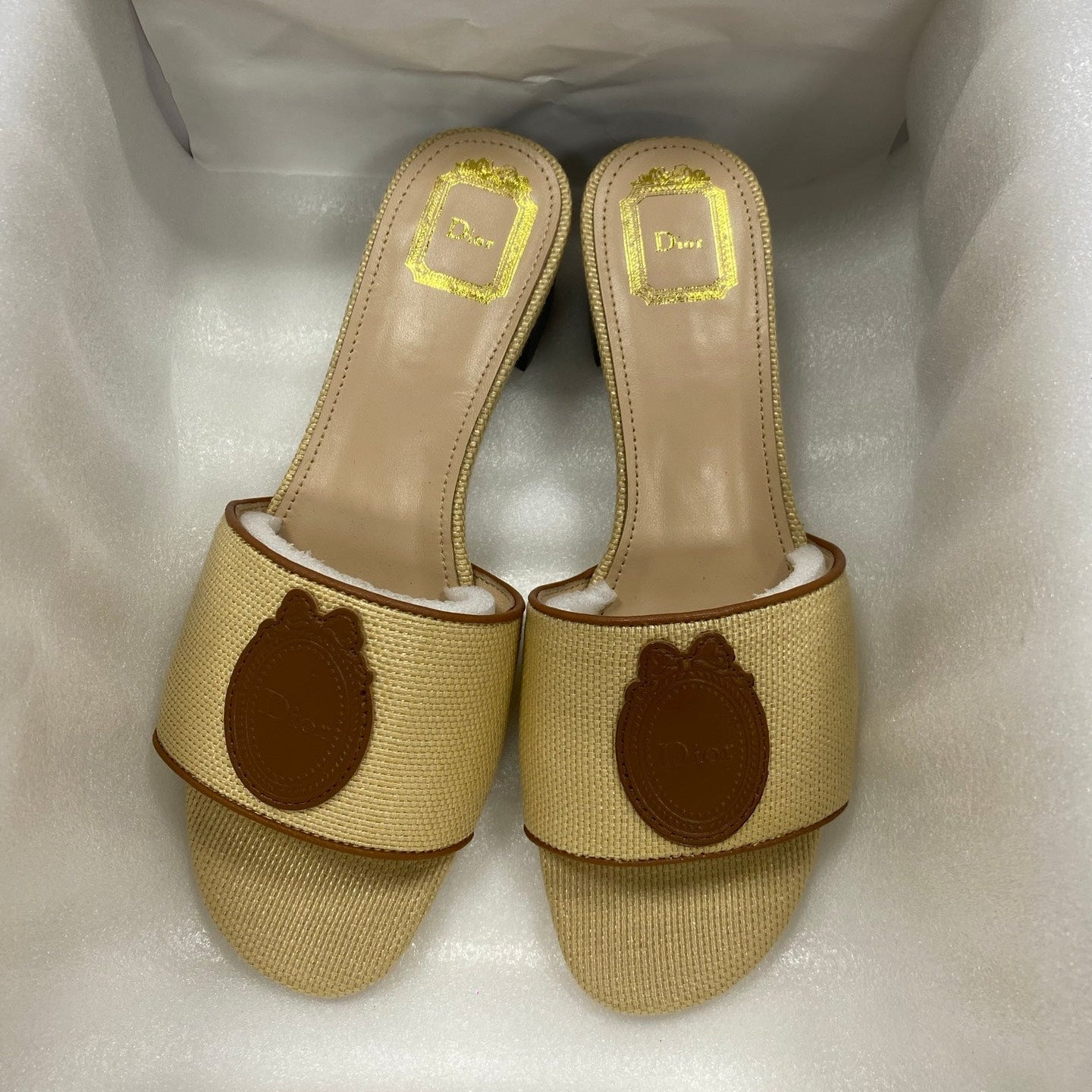 CD Médaillon Slide 4.5cm Beige Brown Canvas Leather 911238