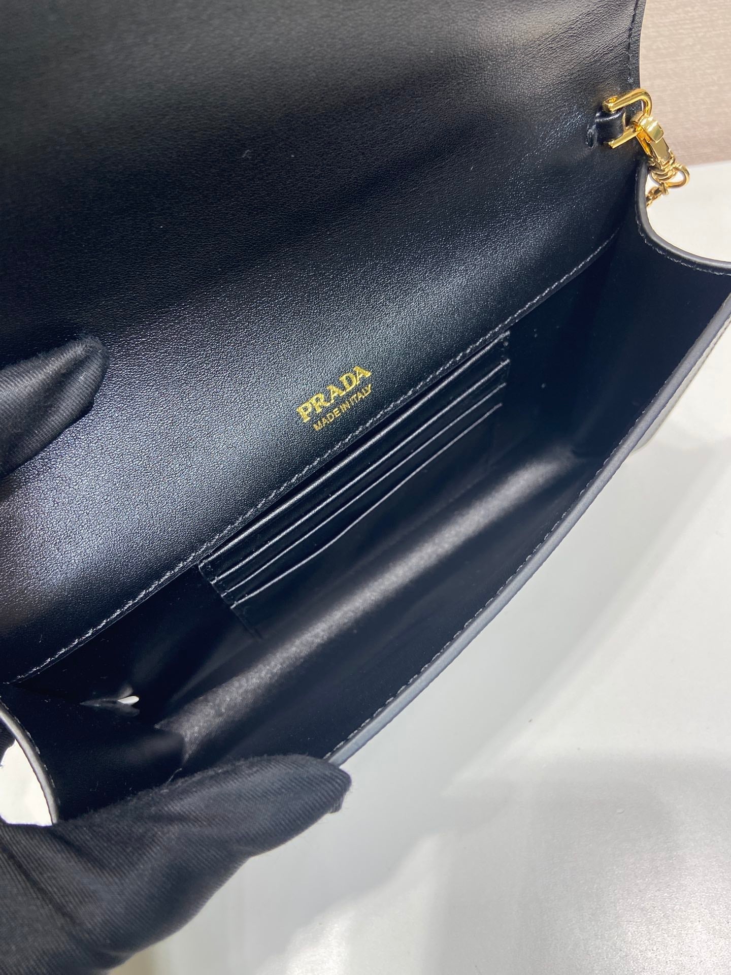 PRA Cross pattern envelope bag black leather 341148