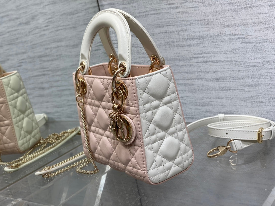 mini lady 17 pink white lambskin