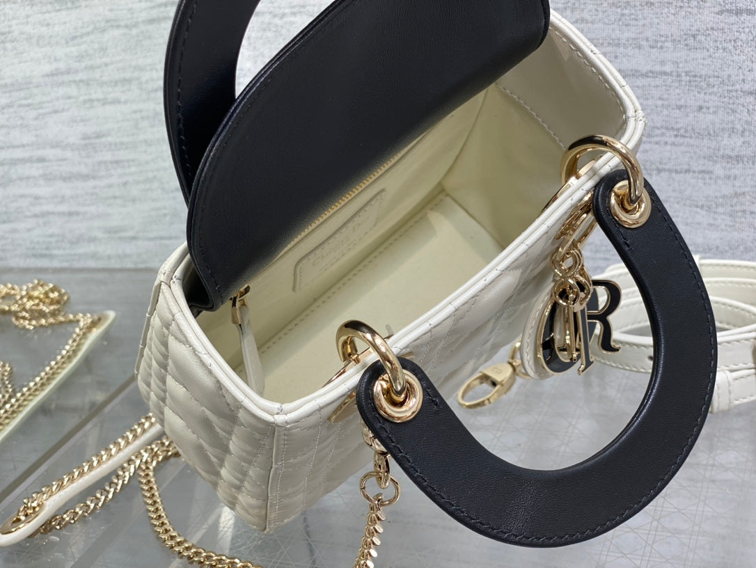 mini lady 17 white black lambskin